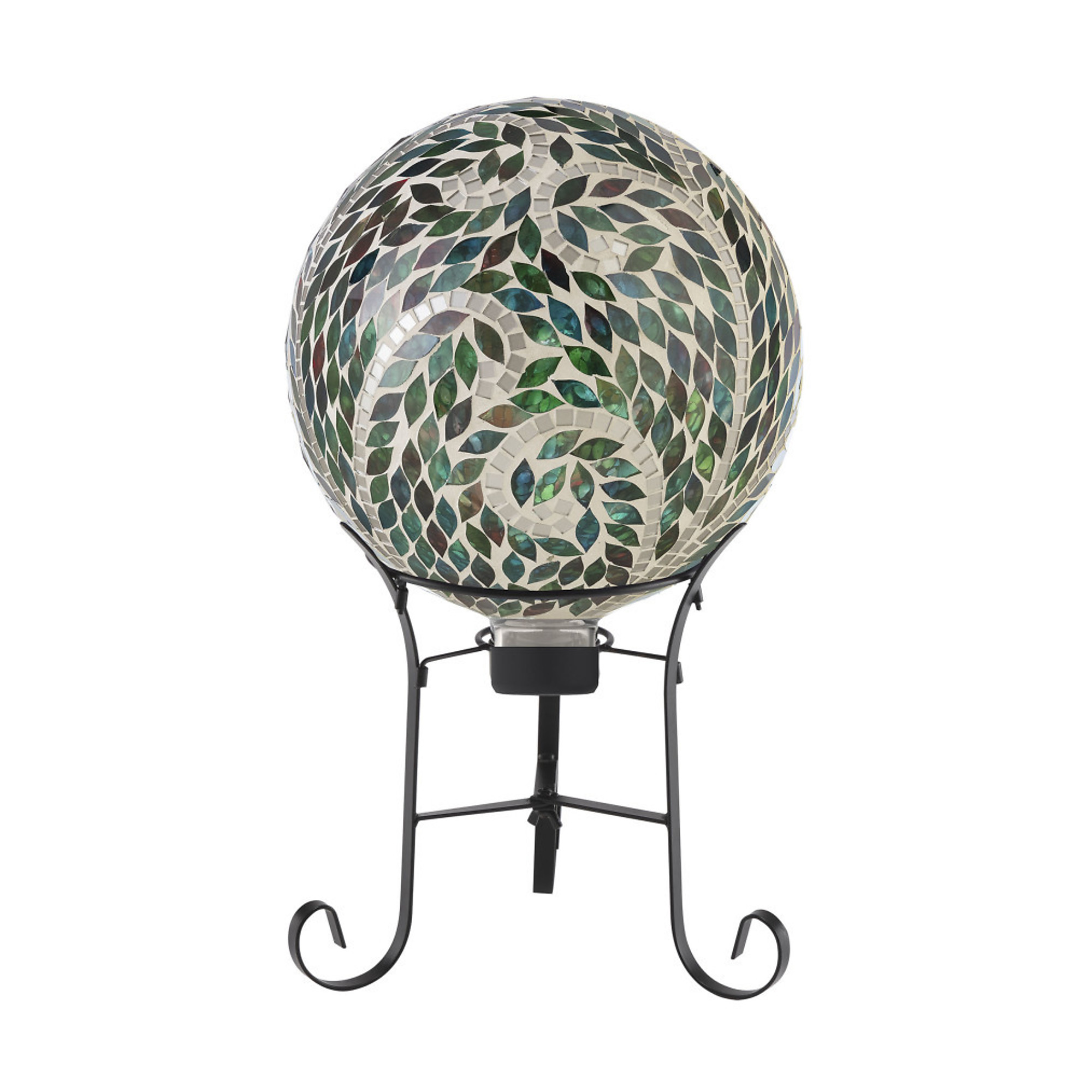 Alpine Corporation, Mosaic Gazing Globe,8Inch,w/ Scroll Pattern Stand, Model HGY287A