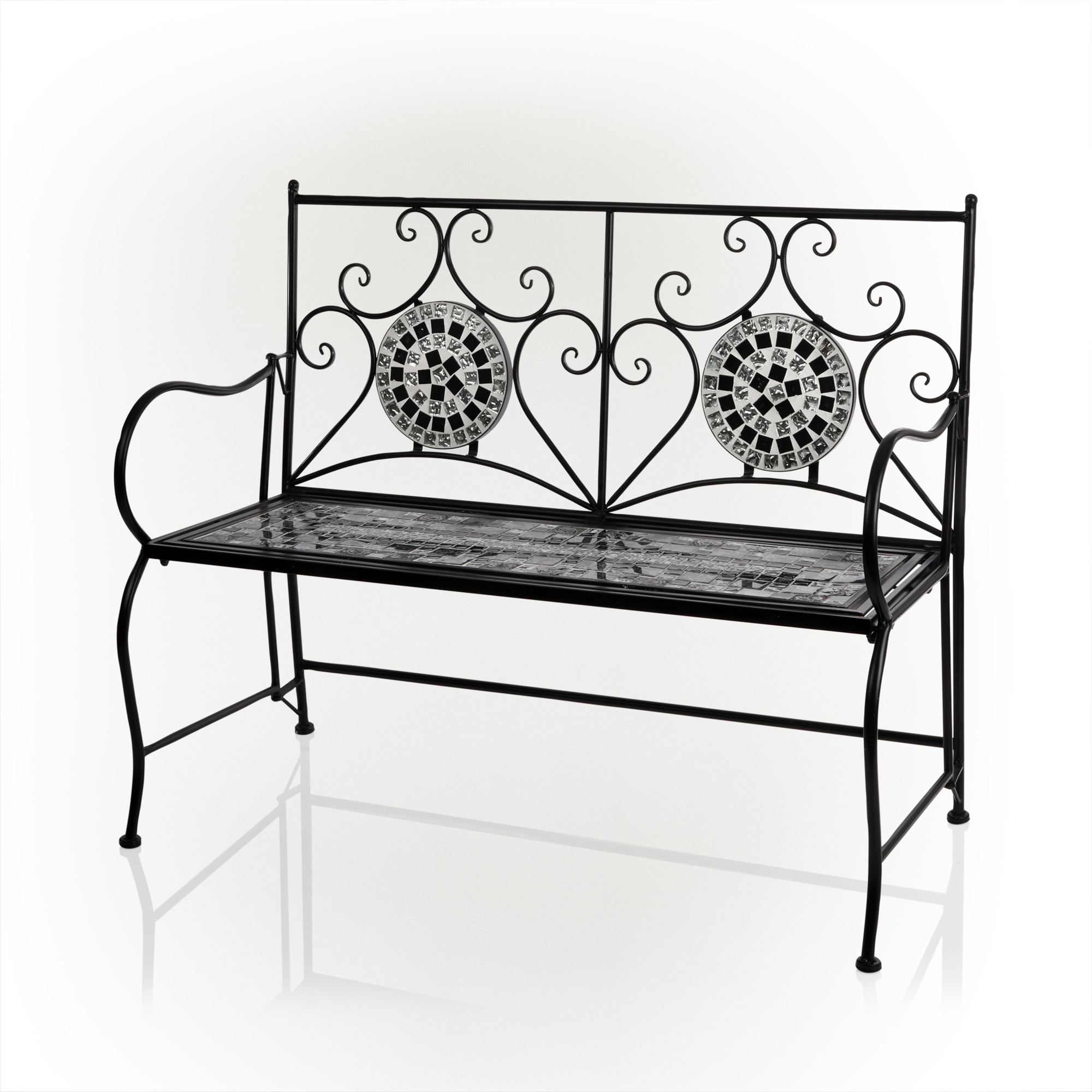Alpine Corporation, Marbled Glass Mosaic Garden Bench,Black and Gray, Primary Color Multi, Material Multiple, Width 23 in, Model MJK172
