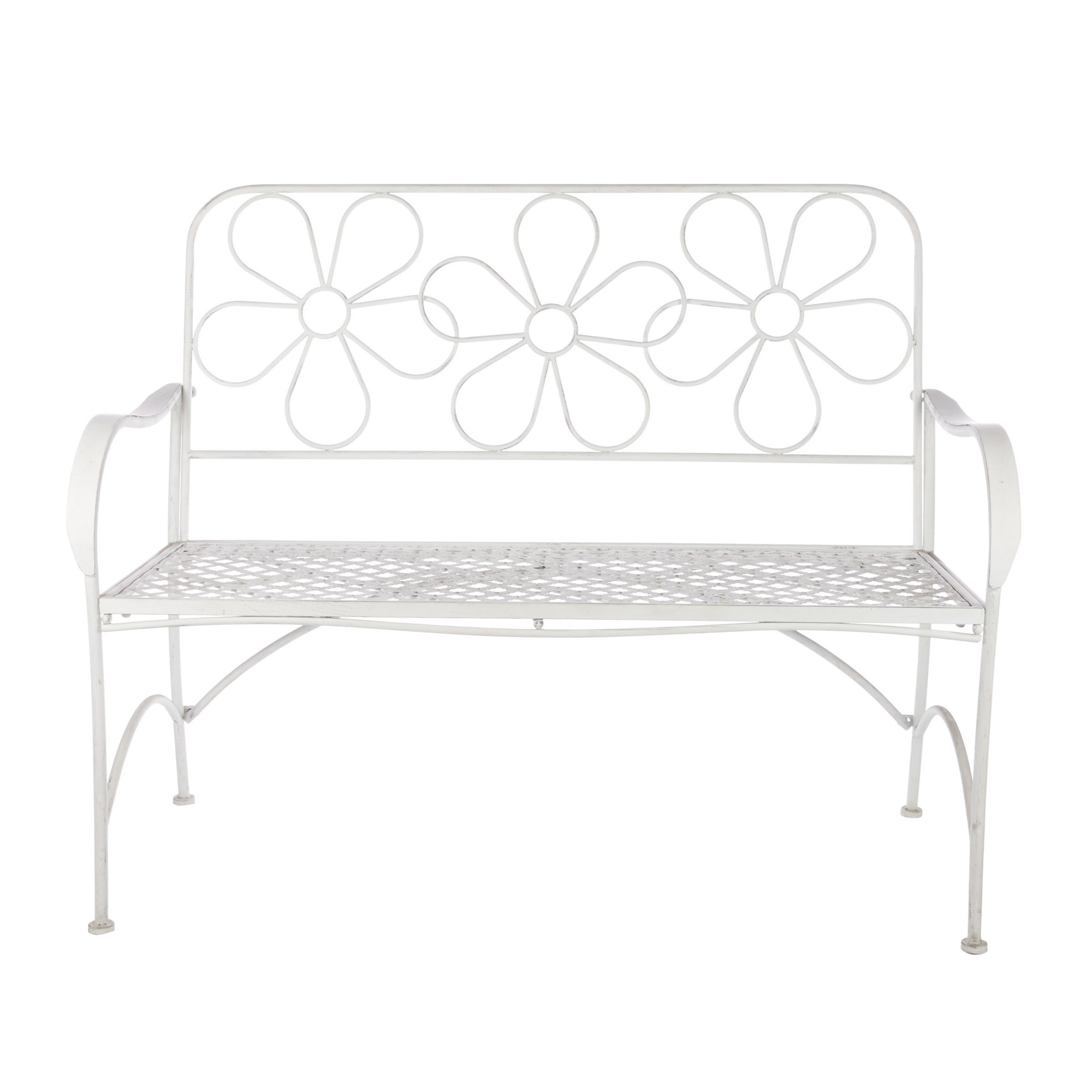 Alpine Corporation, White Daisy Metal Bench, Primary Color White, Material Multiple, Width 21 in, Model BAZ398WT