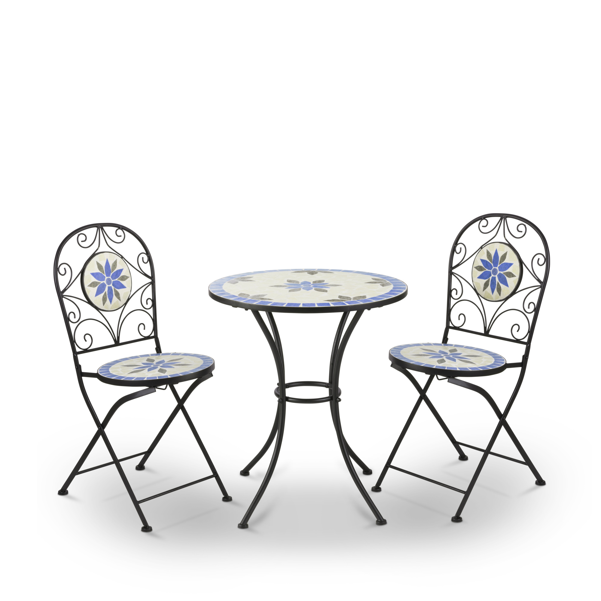 Alpine Corporation, Mosaic Folding Bistro Set,3-Piece,Blue and Beige, Pieces (qty.) 3 Primary Color Other, Seating Capacity 2 Model JFH1284A