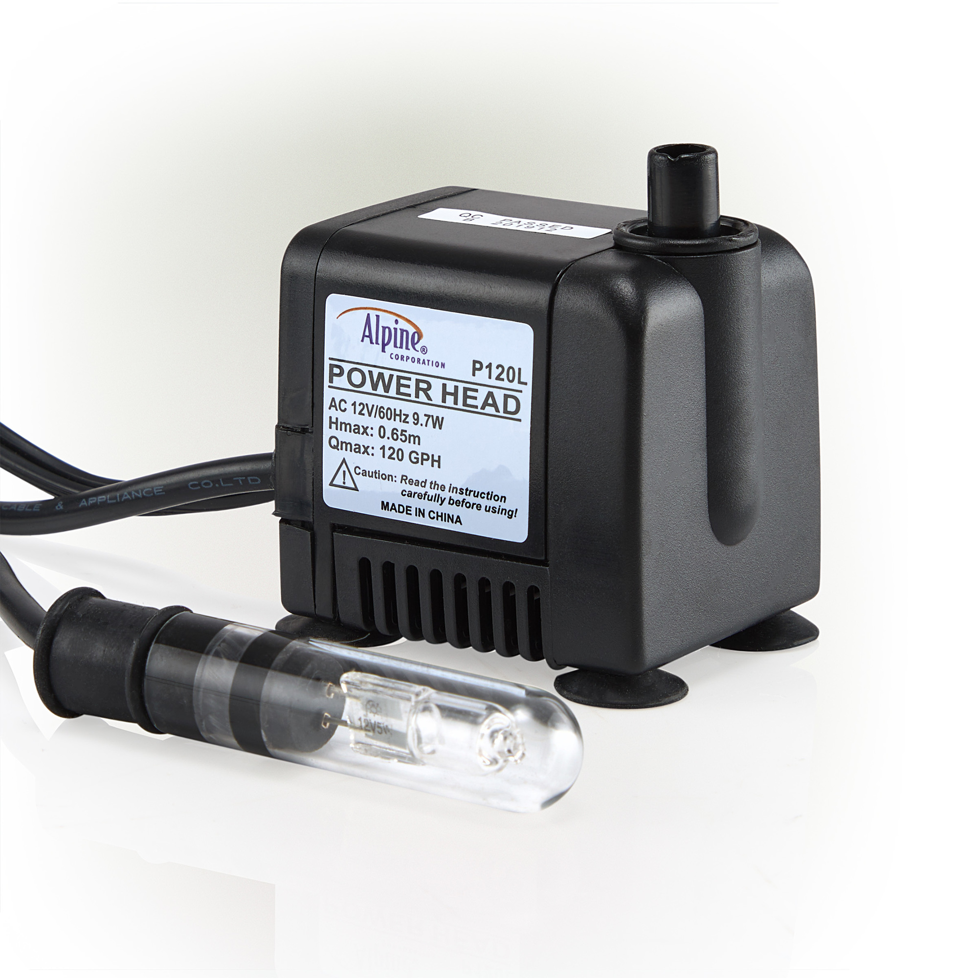 Alpine Corporation, Power Head Pump 95 GPH with LED Light, Max. Flow 95 GPH, Port Size 0.5 in, Model P120L