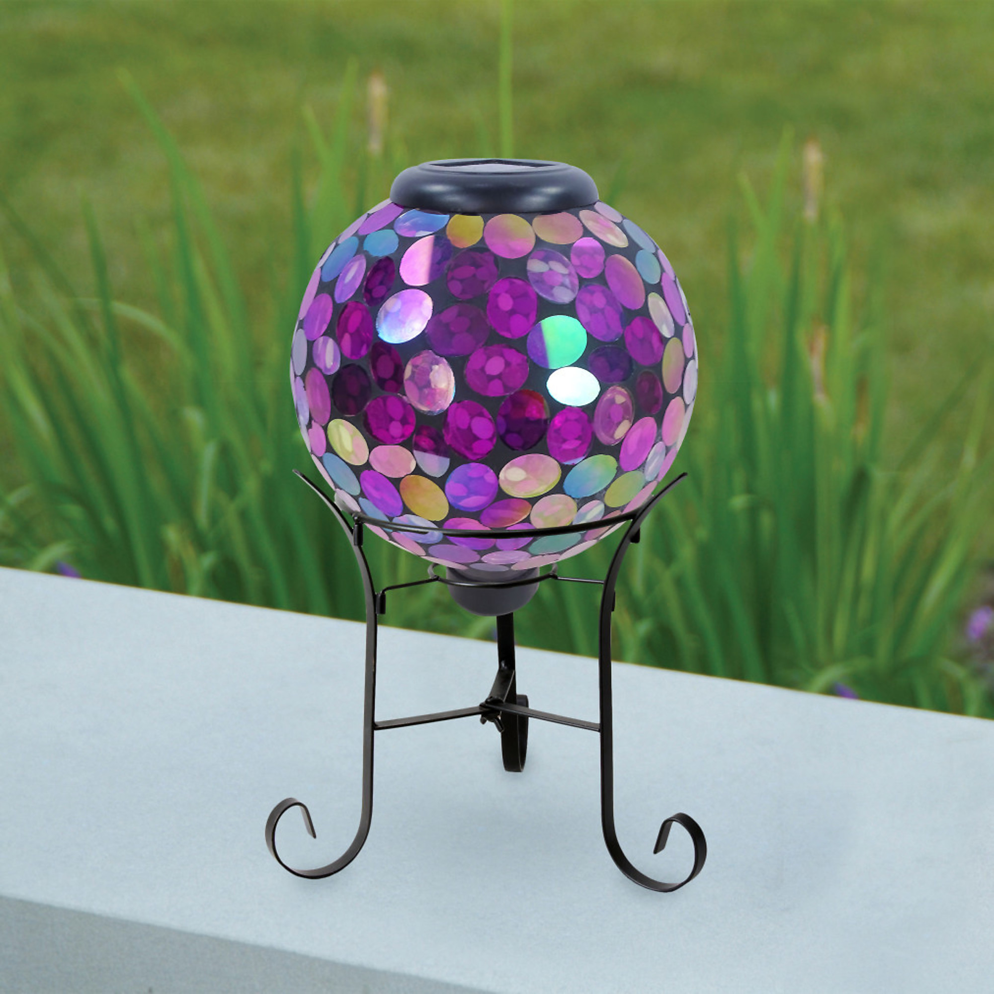 Alpine Corporation, Pink Mosaic Gazing Globe with Metal Stand Solar 8Inch, Model GRS647A-SLR