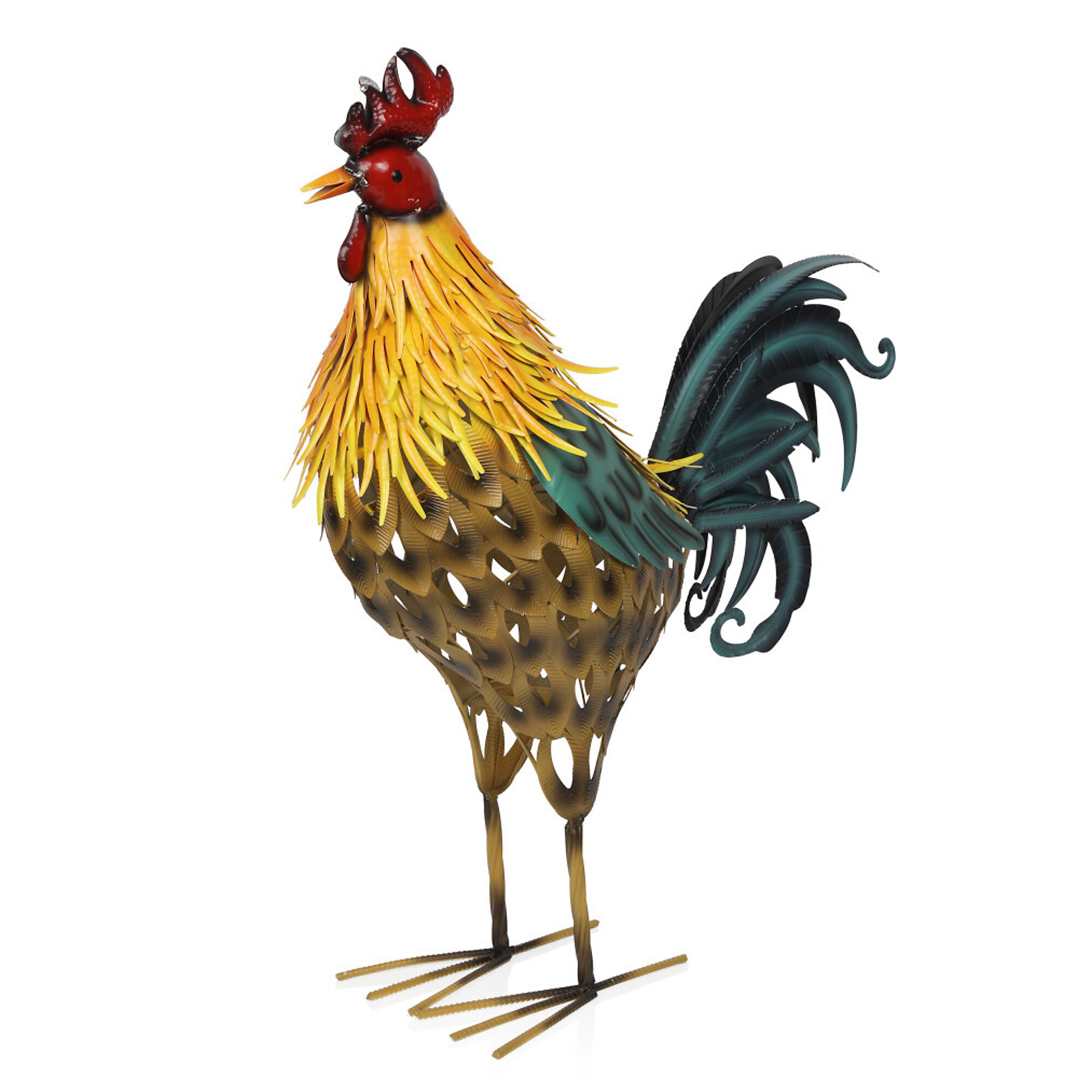 Alpine Corporation, Feathered Rooster Decor,Metal,Multi-Color, Model JAD154