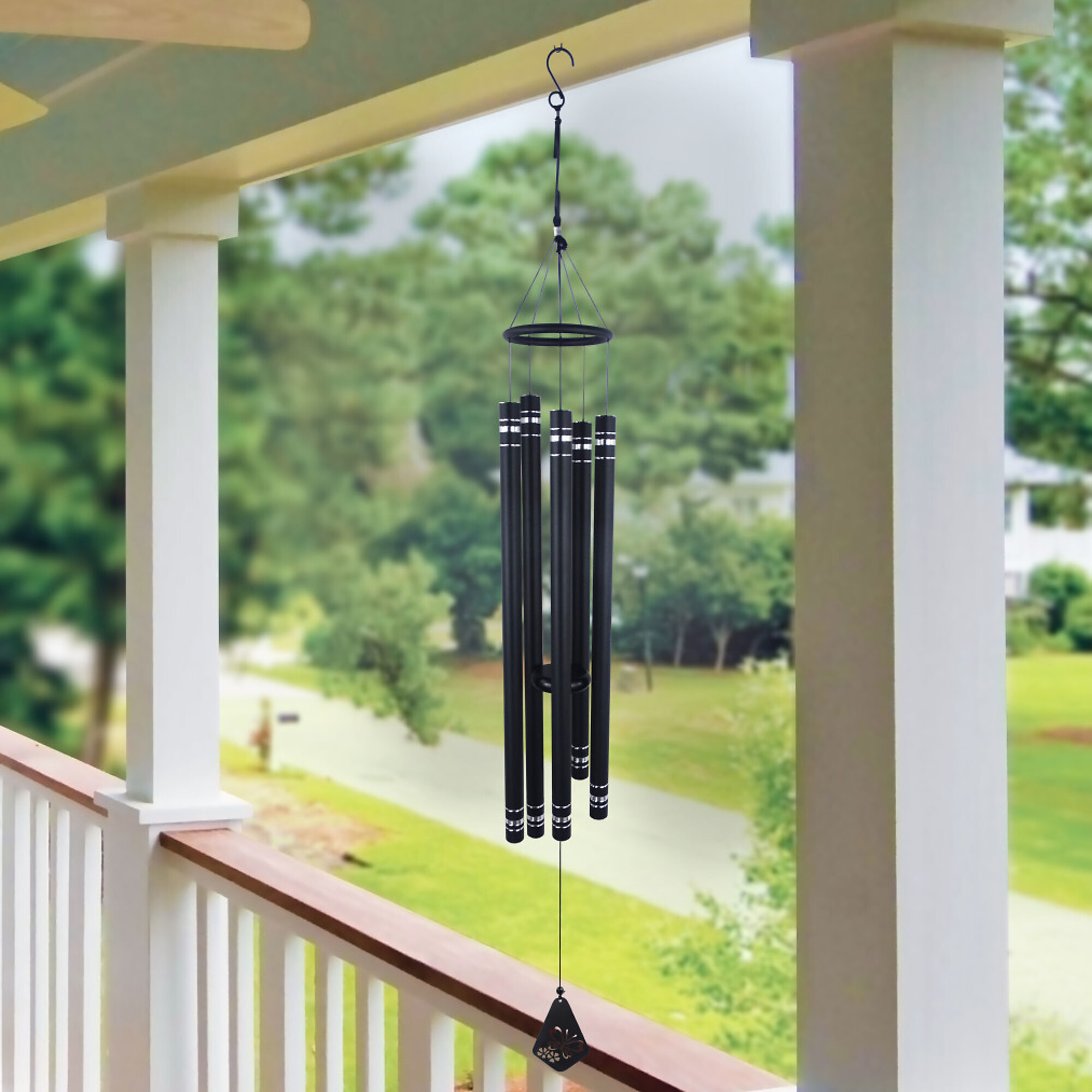 Alpine Corporation, Black Metal Windchime w/ Butterfly Windcatcher 51Inch, Model KAW196HH-BK