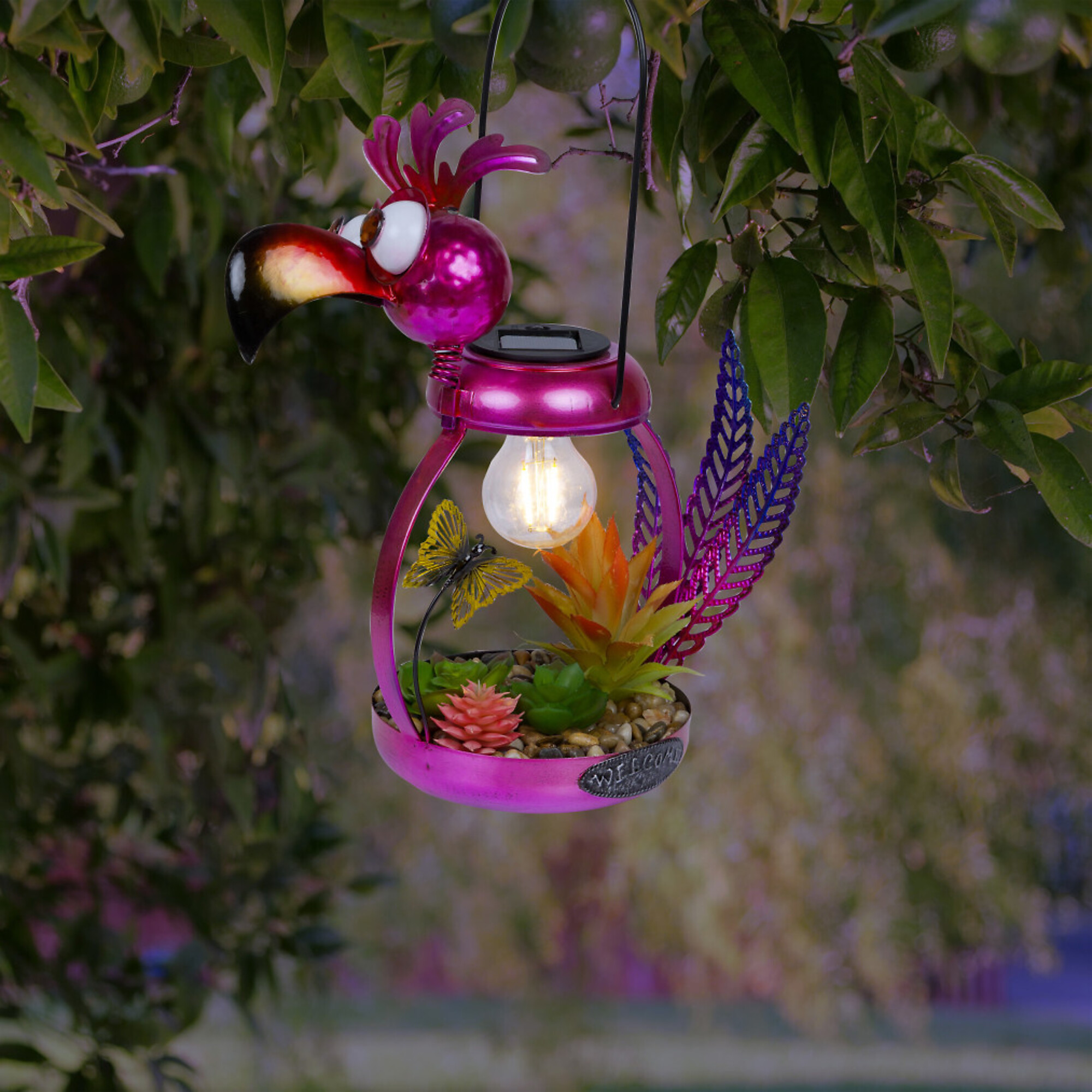 Alpine Corporation, Metal Flamingo w/ Garden Enclosed LED Decor,Solar, Model LYT288SLR-HH