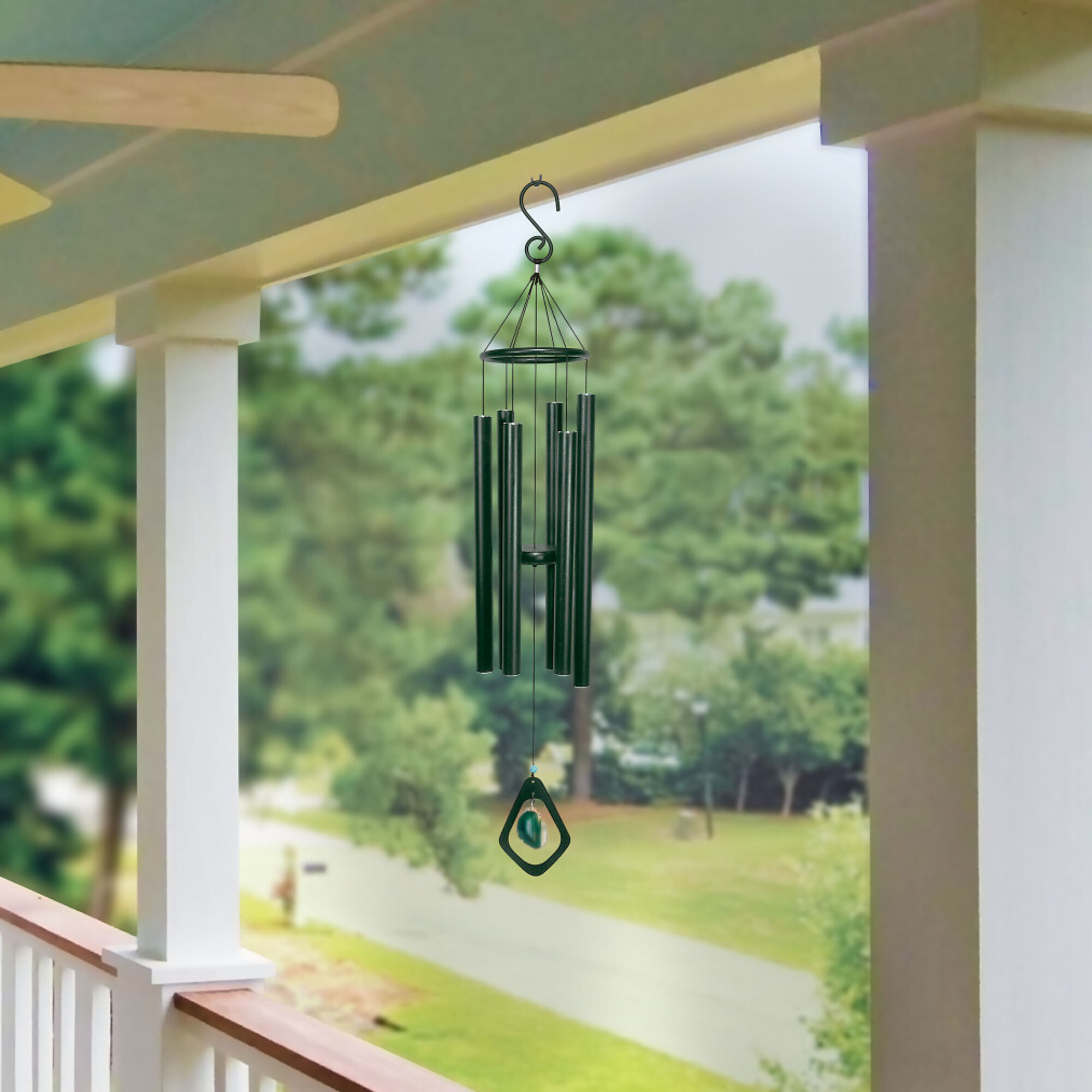 Alpine Corporation, Green Metal Windchime with Green Gemstone 39Inch, Model KAW122HH-GN