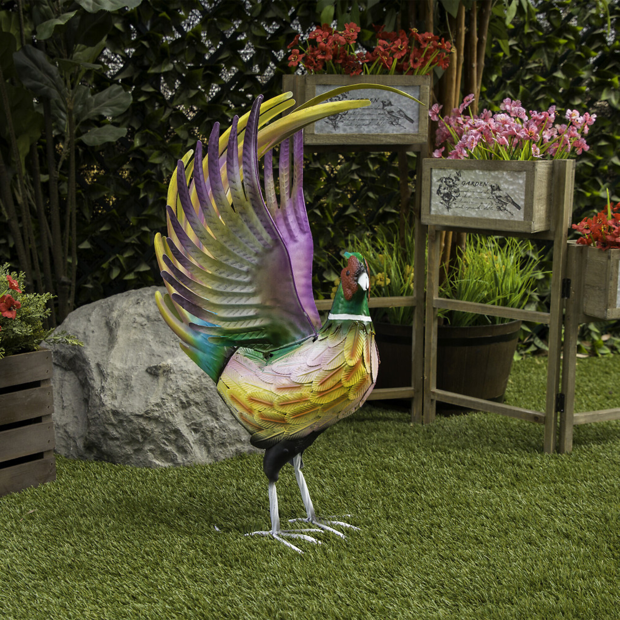 Alpine Corporation, Metal Rooster with Flared Feathers,Multi-colored, Model JUM514