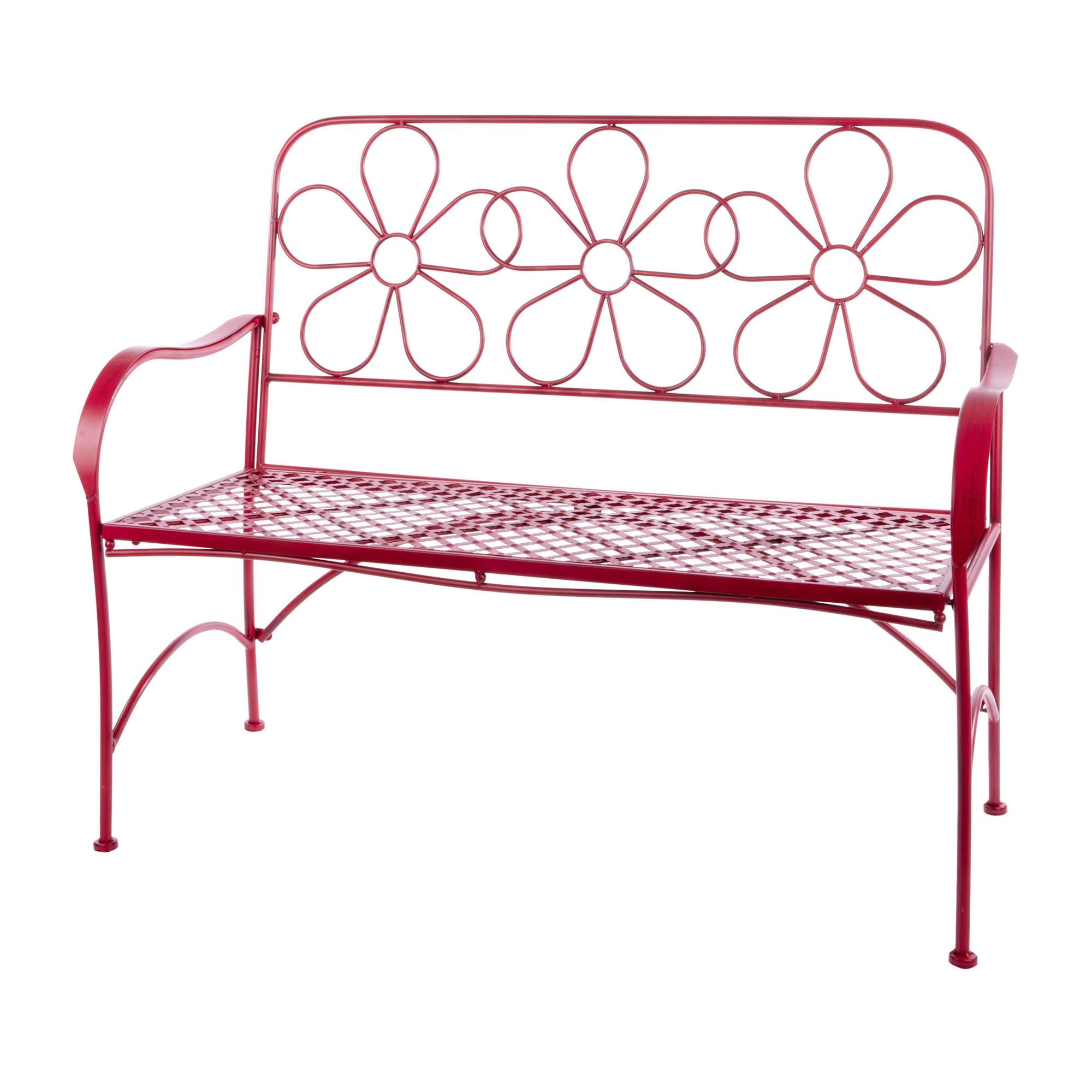 Alpine Corporation, Red Daisy Metal Bench, Primary Color Red, Material Multiple, Width 21 in, Model BAZ398RD