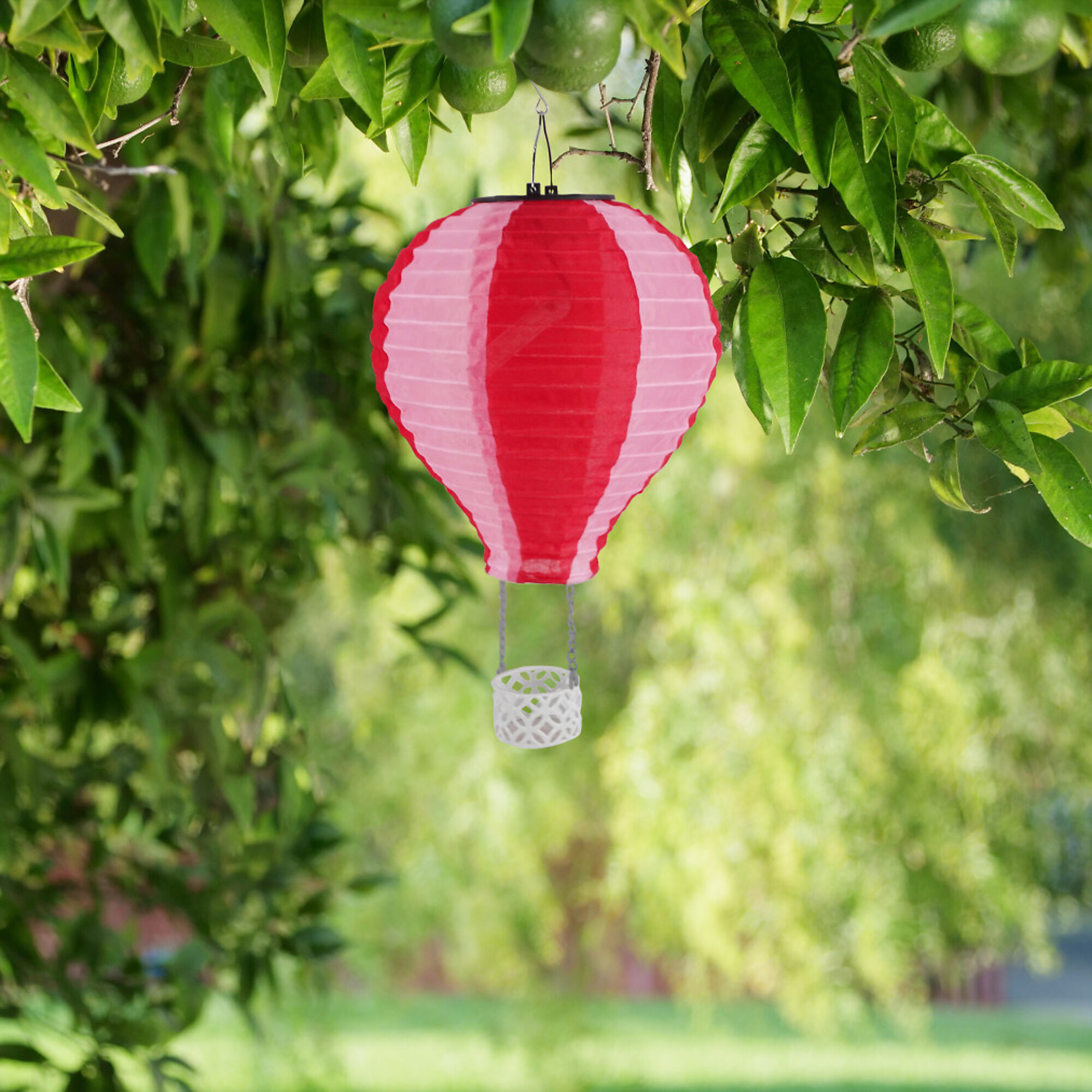 Alpine Corporation, Solar Rd/Pk Cloth Hot Air Balloon w/ Flame LED Lts, Model QLP1566SLR-RDPK