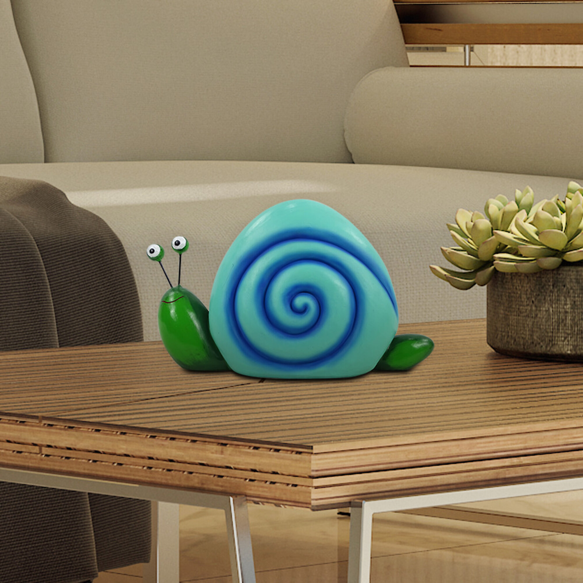 Alpine Corporation, Polyresin Blue and Green Swirl Snail Statuary, Model WQA1648HH-BL