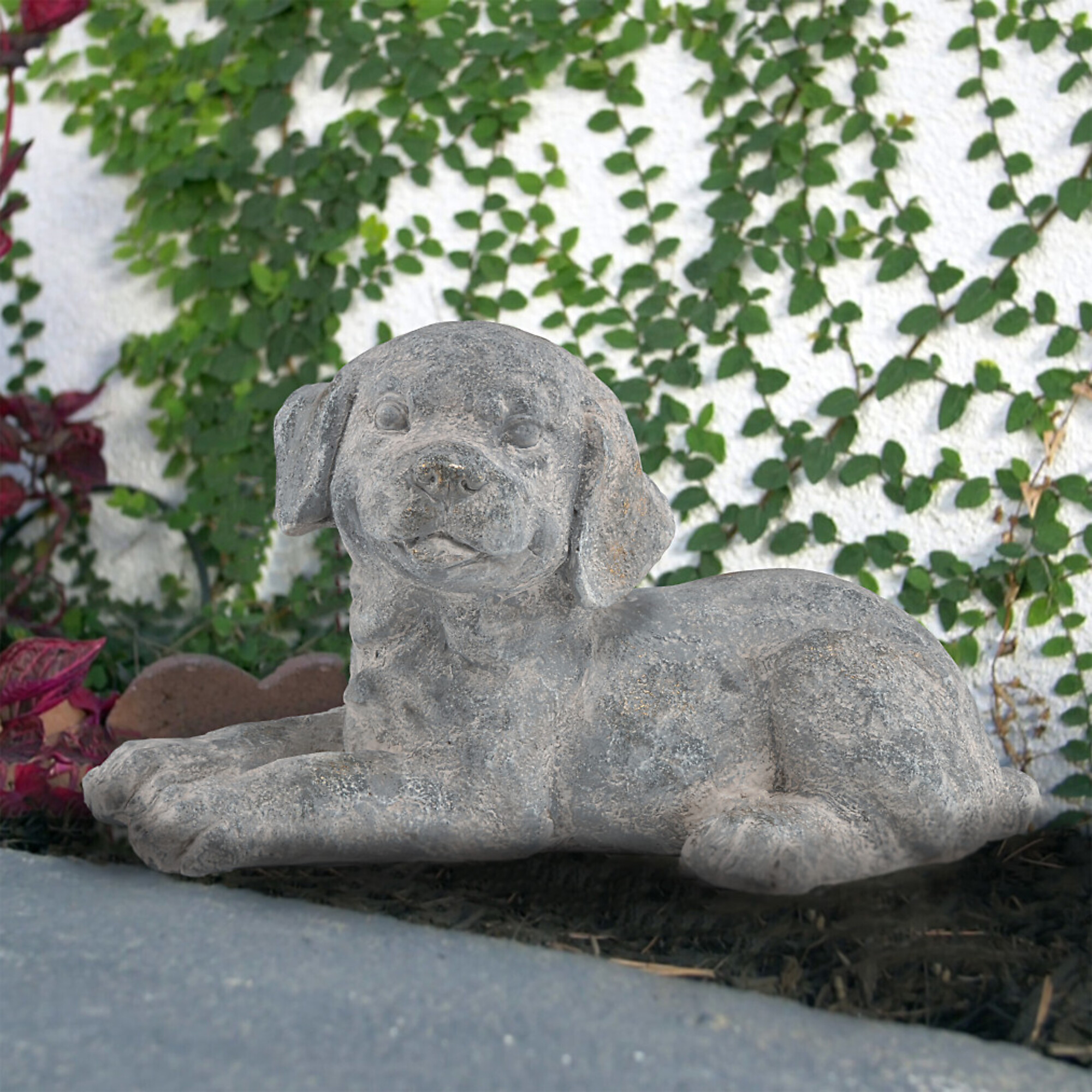 Alpine Corporation, Weathered Stone Puppy Laying Down Statue, Model MZP556