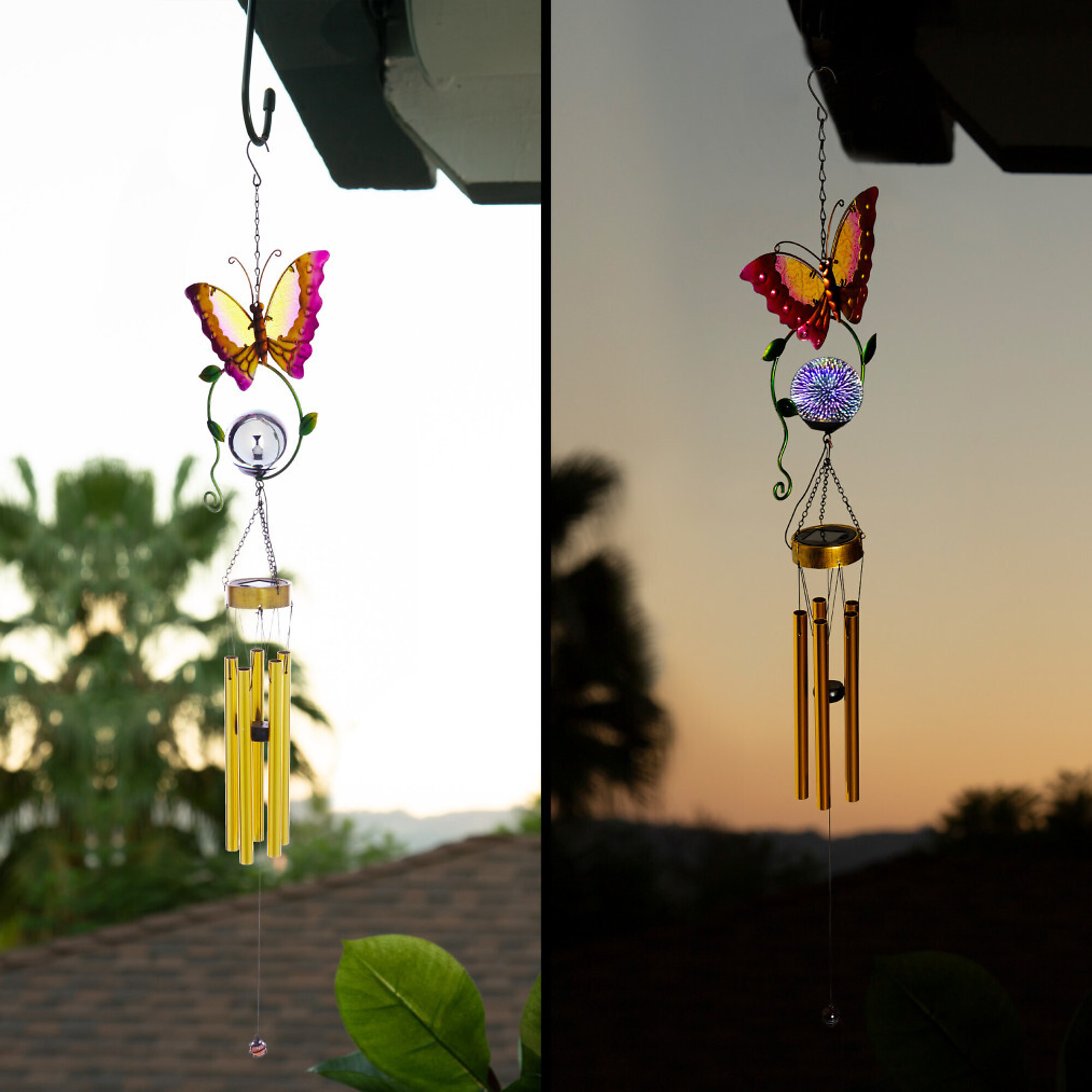 Alpine Corporation, Orange Butterfly Wind Chime with LED Lights,Solar, Model LJJ1448SLR-OR