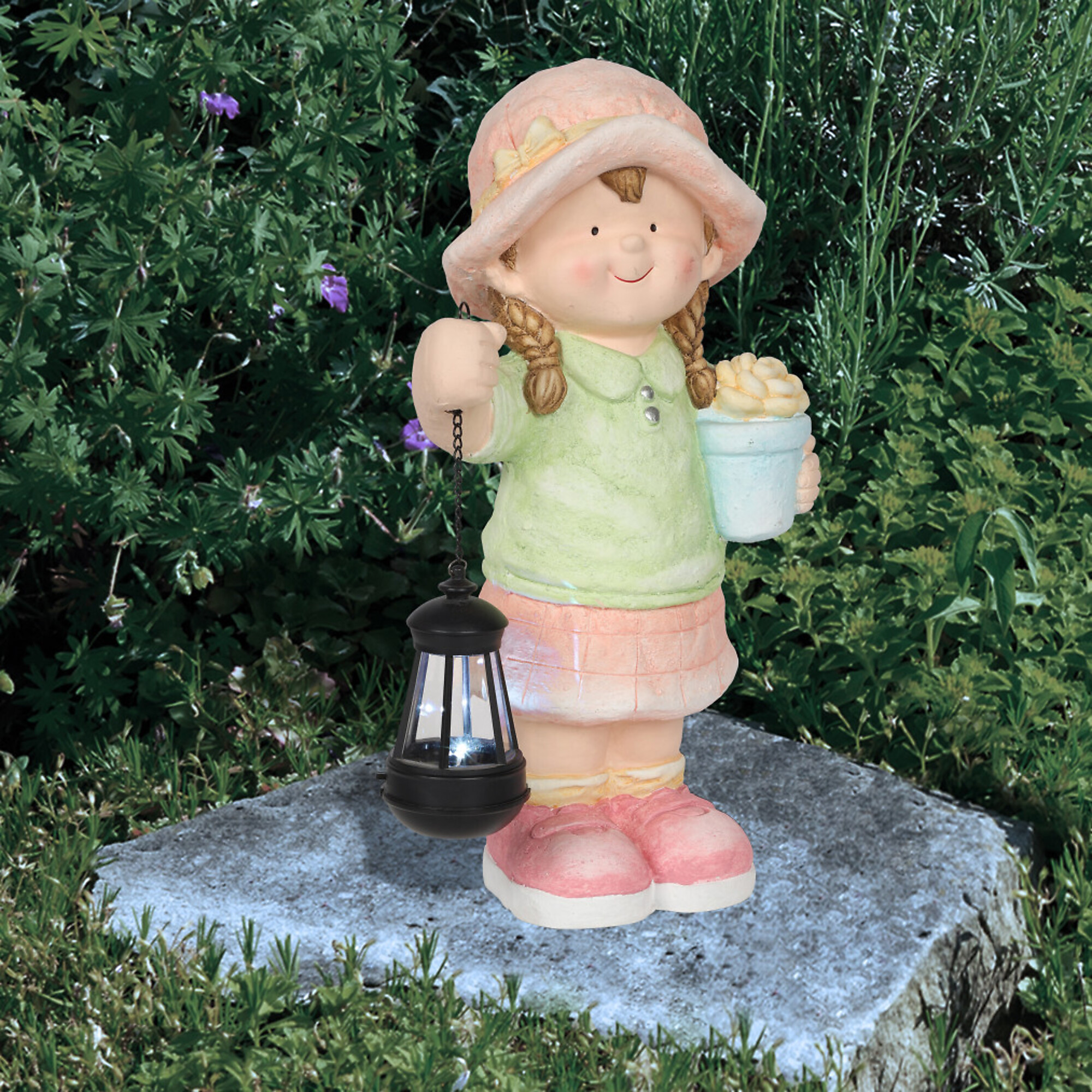 Alpine Corporation, Solar Girl Statue Holding Lantern with LED Light, Model QWR1366SLR