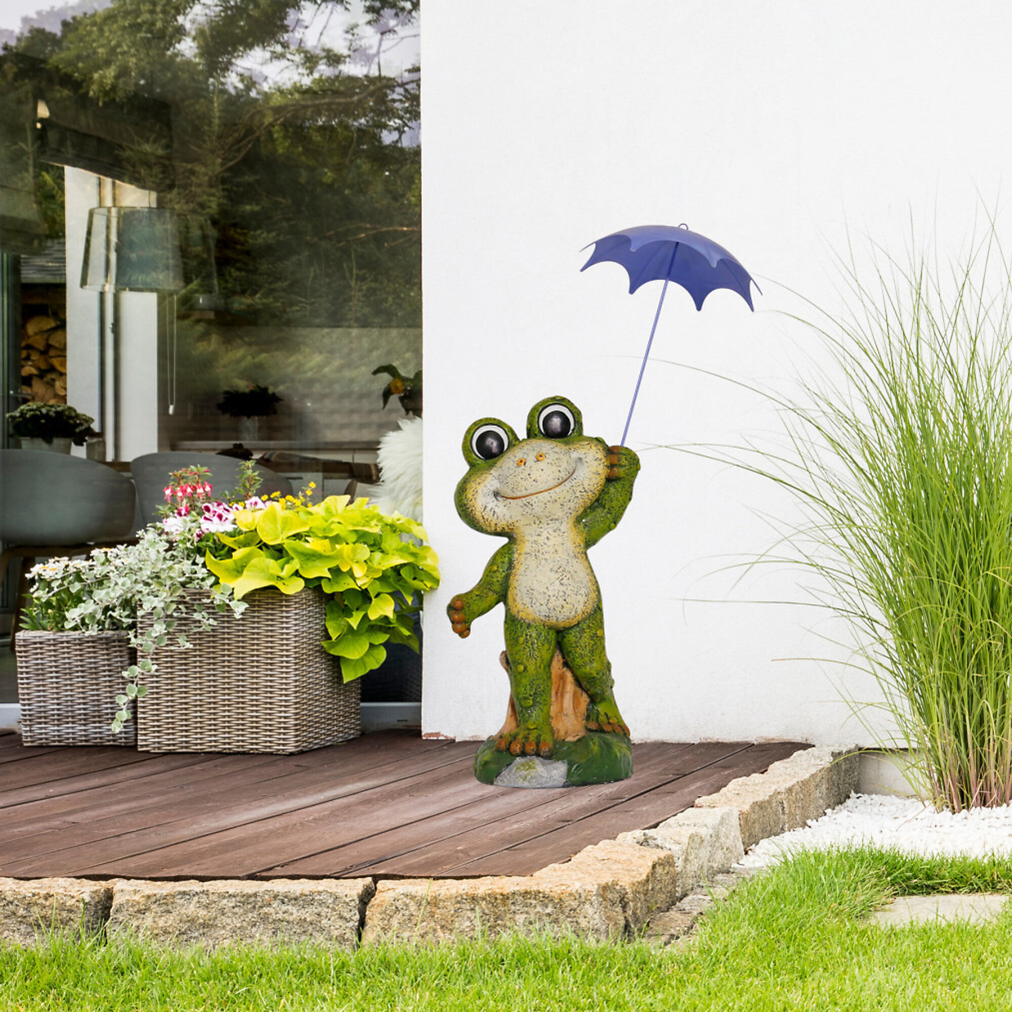 Alpine Corporation, Smiling Frog with Purple Umbrella Statue, Model QWR1002