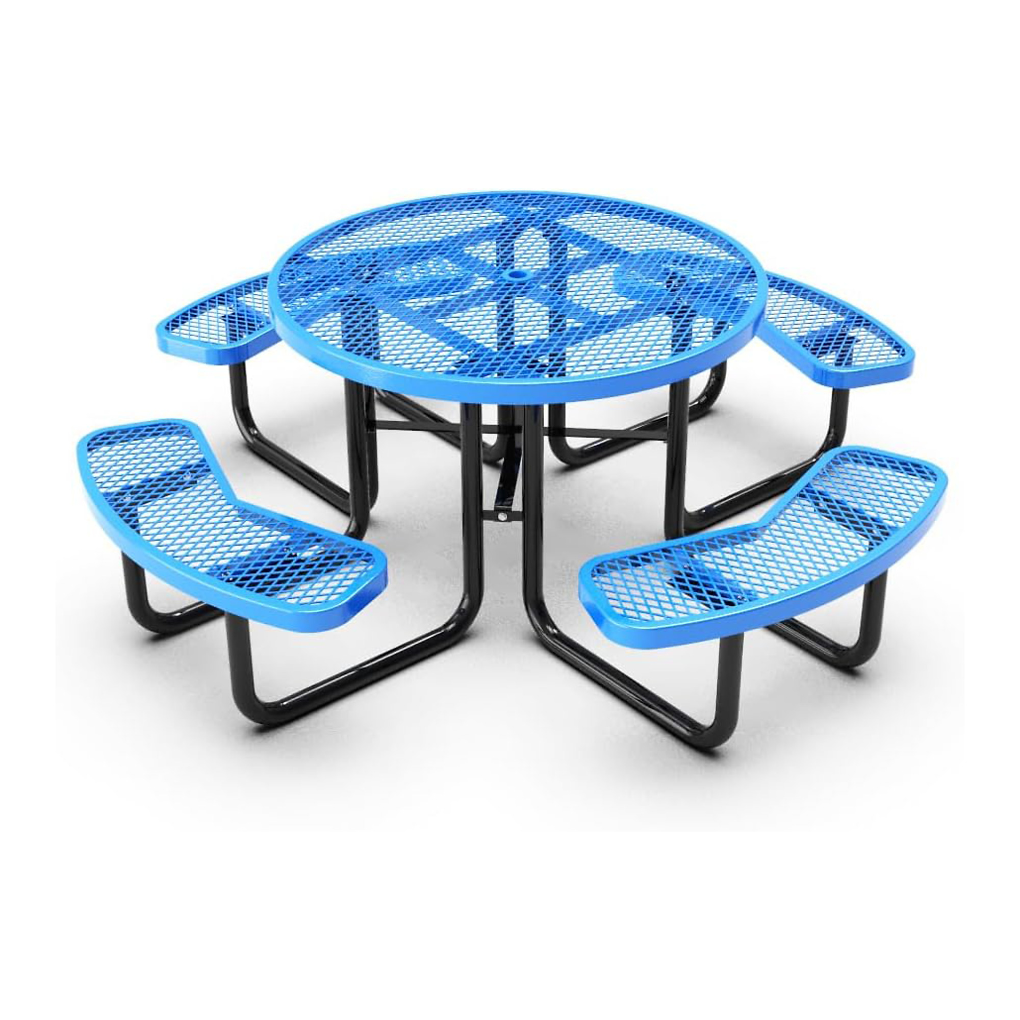 Park Elements, 46Inch thermoplastic coated square picnic table, Table Shape Round, Primary Color Blue, Height 30 in, Model CD-R46PT-BLU