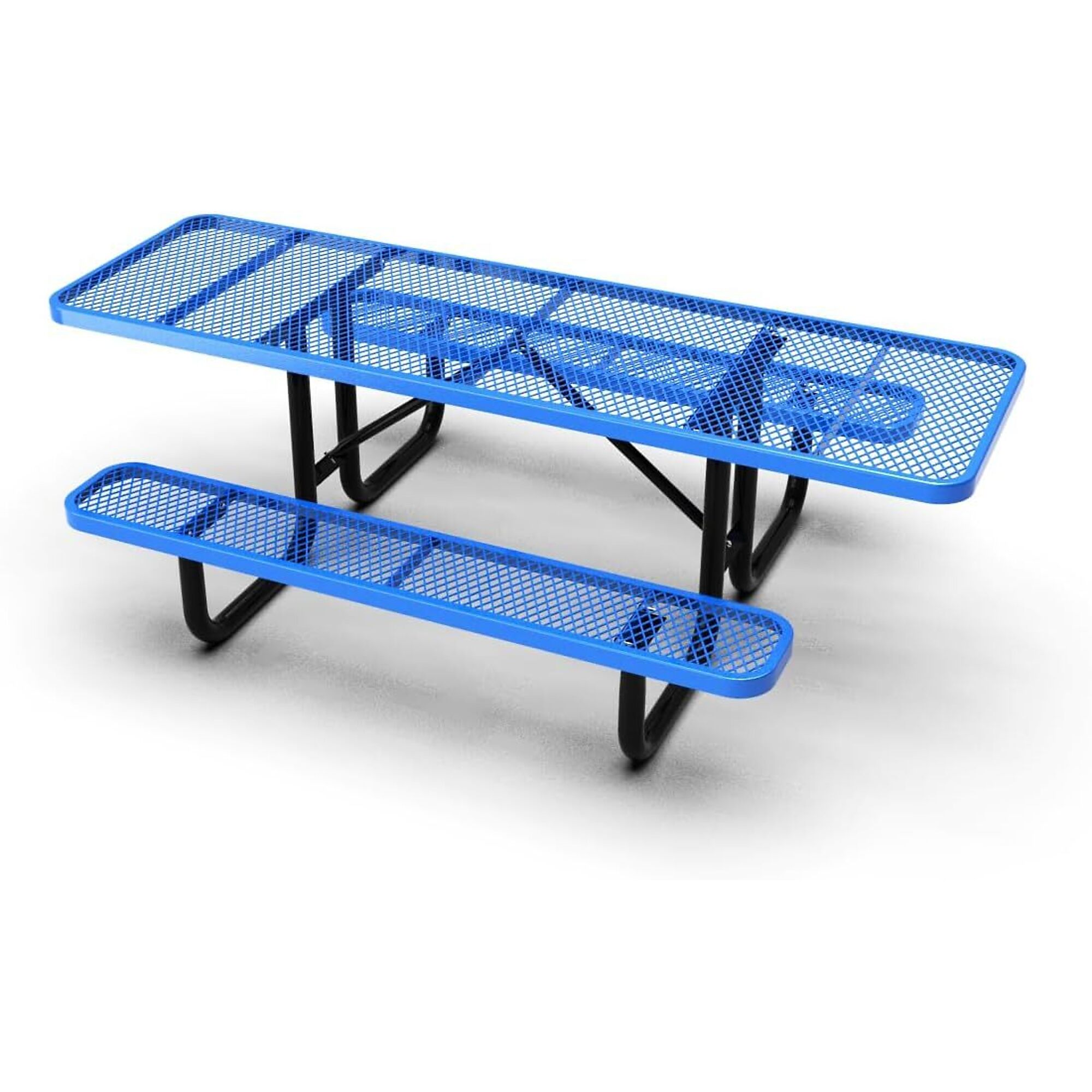 Park Elements, 8ft. thermoplastic coated commercial picnic table, Table Shape Rectangle, Primary Color Blue, Height 30 in, Model CDA-96PT-BLU