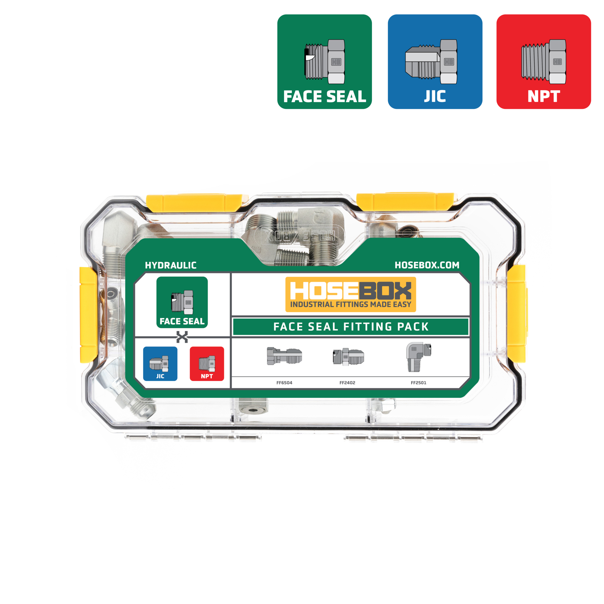 Hose Box, FACE SEAL-JIC - NPT PACK, Fitting Size Other in, Model HBE2002-003