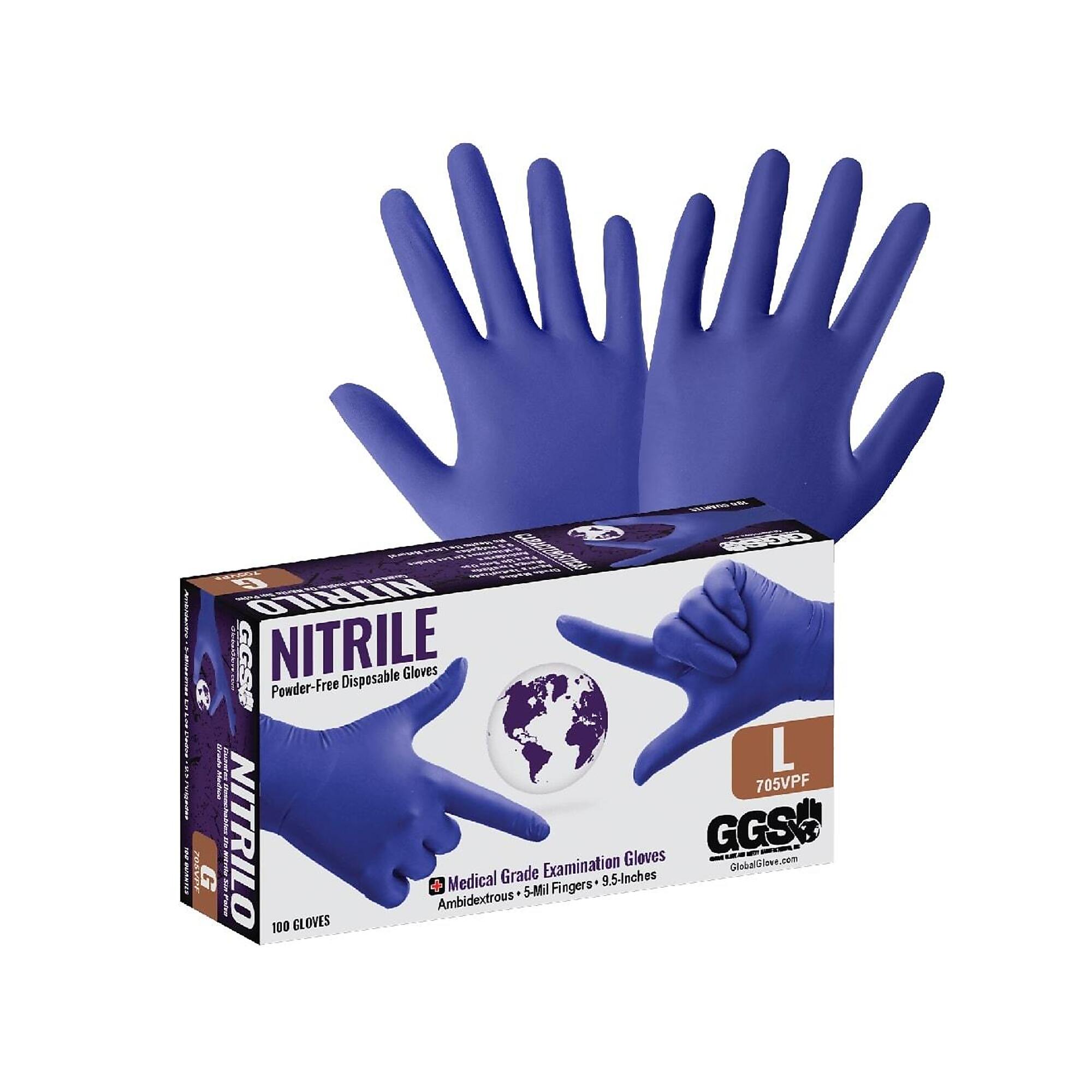 Global Glove, Nitrile, PF, Medical, Royal Blue, Disposable Gloves - 100 Pr, Size M, Color Royal Blue, Included (qty.) 1000 Model 705VPF-M