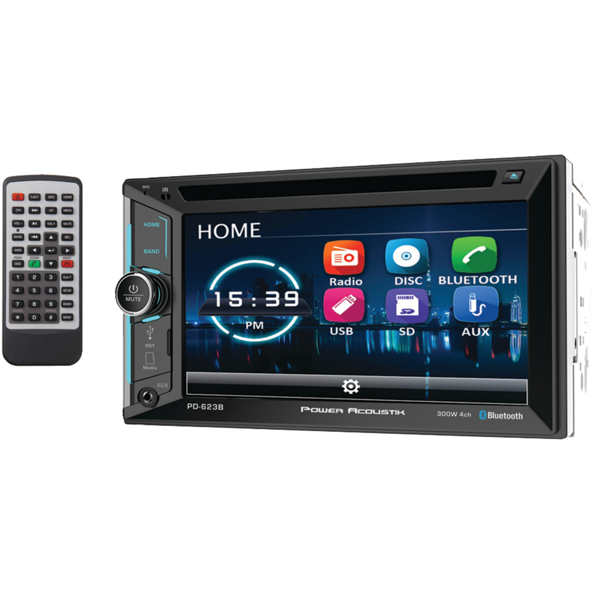 Power Acoustik, 6.2Inch Double-DIN In-Dash Bluetooth DVD Receiver, Model PD-623B