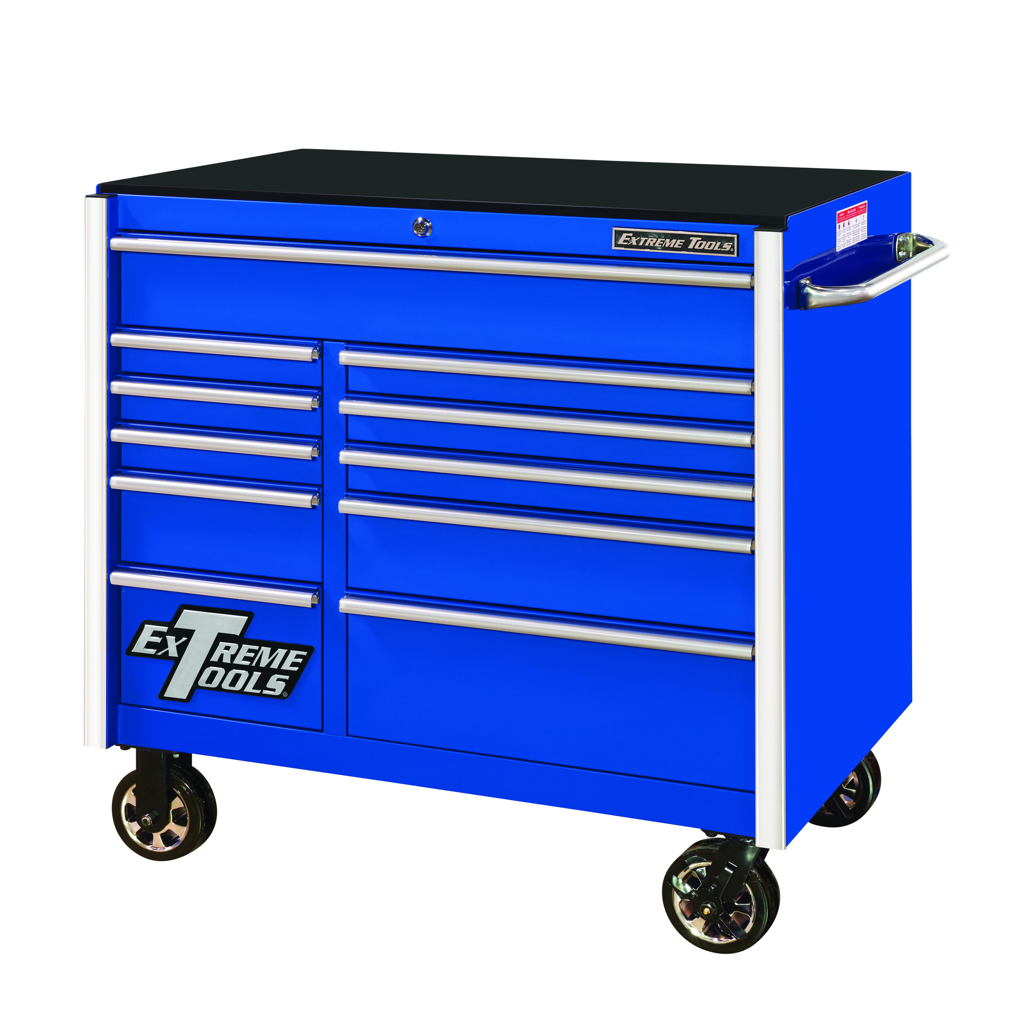 Extreme Tools, RX Series Roller Cab 41Inchx 25Inch, 11-Dr, BL/CH Hndls, Width 41 in, Height 40.5 in, Color Blue, Model RX412511RCBL