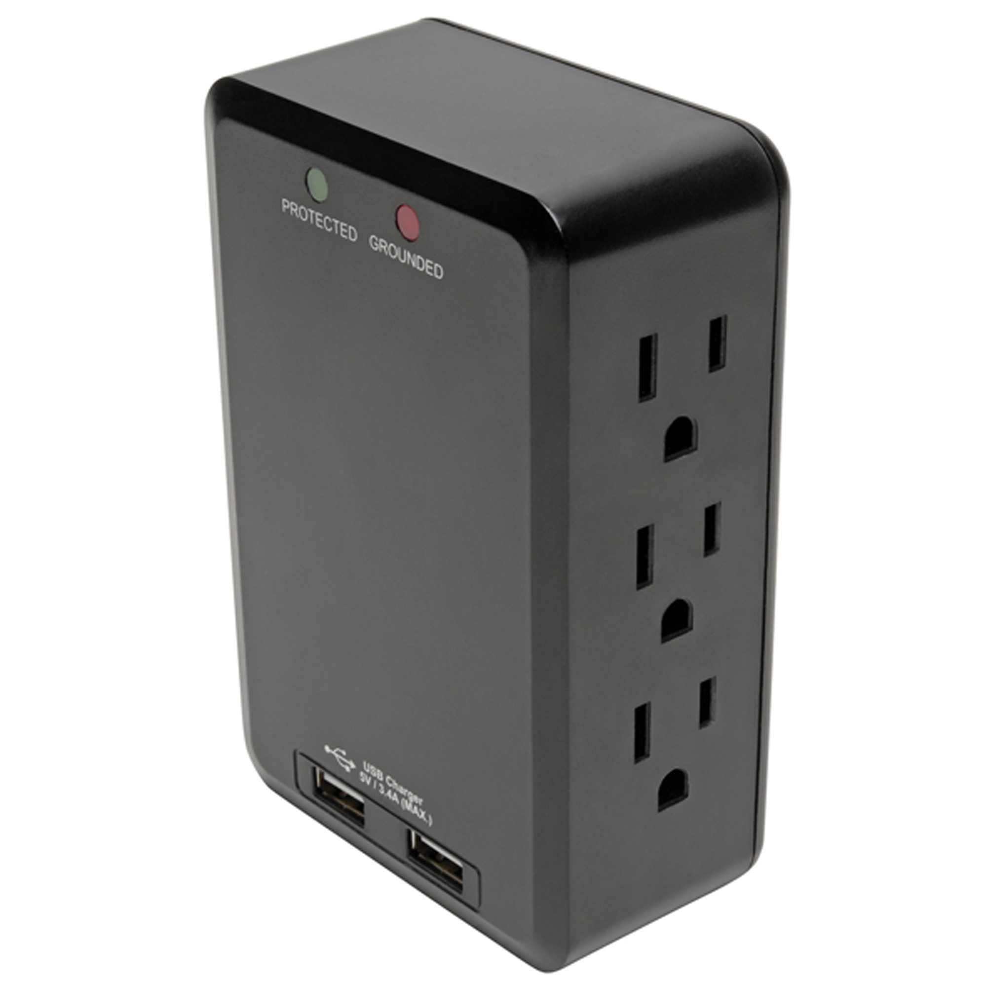 Tripp Lite by Eaton Protect It!, 6-Outlet Side-Load Surge-Protector Wall Tap, Model TLP6SLUSBB