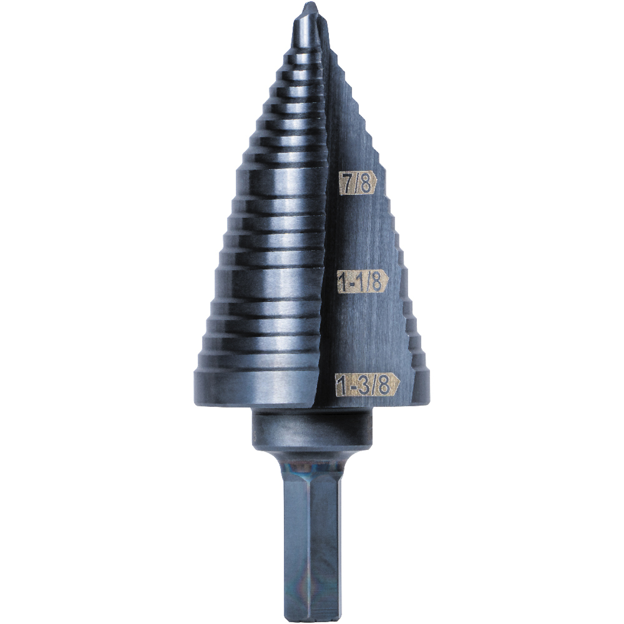 Klein Tools, 3-Step Drill Bit, 3/8Inch Hex, Dble Straight Flute, Size (SAE) Multiple in, Included (qty.) 1 Model KTSB15