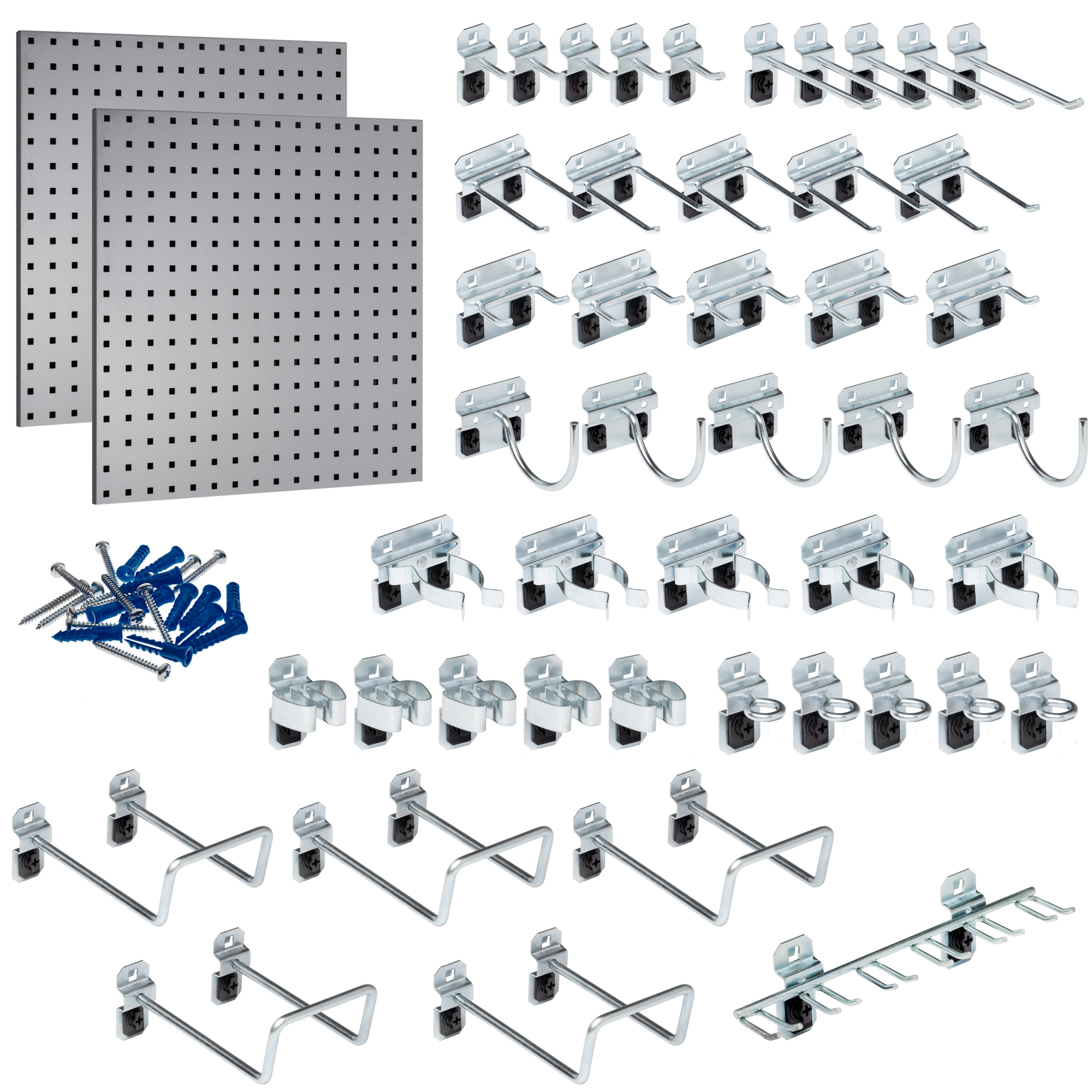 Triton Products, (2) Steel Pegboards with 46 pc LocHook Assortment, Capacity 300 lb, Length 24 in, Width 24 in, Model LB1-GKit