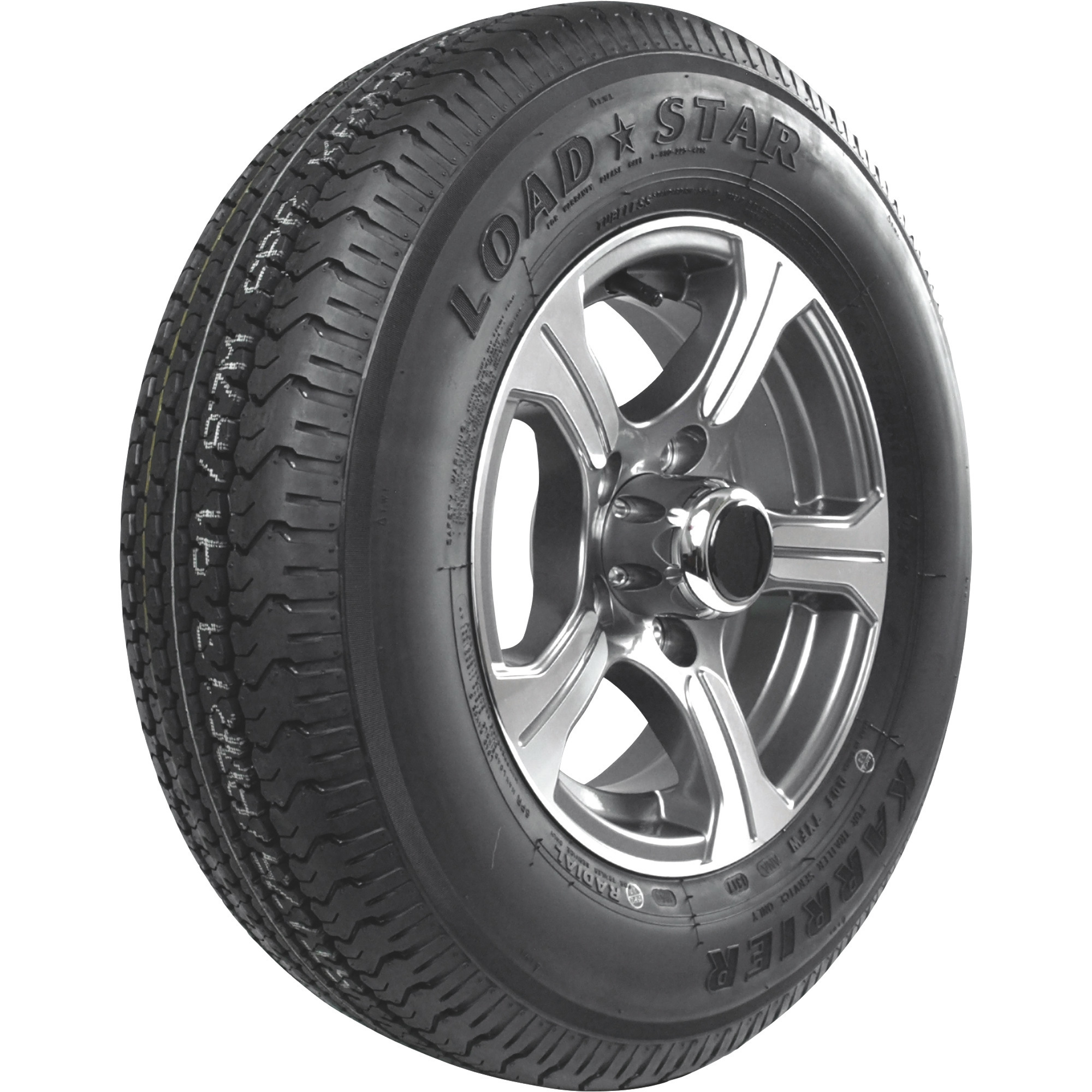 Kenda Loadstar Karrier Radial Trailer Tire and 5-Hole Aluminum Wheel with Hub Cap â 175/80Râ13 LRC, Gunmetal Gray