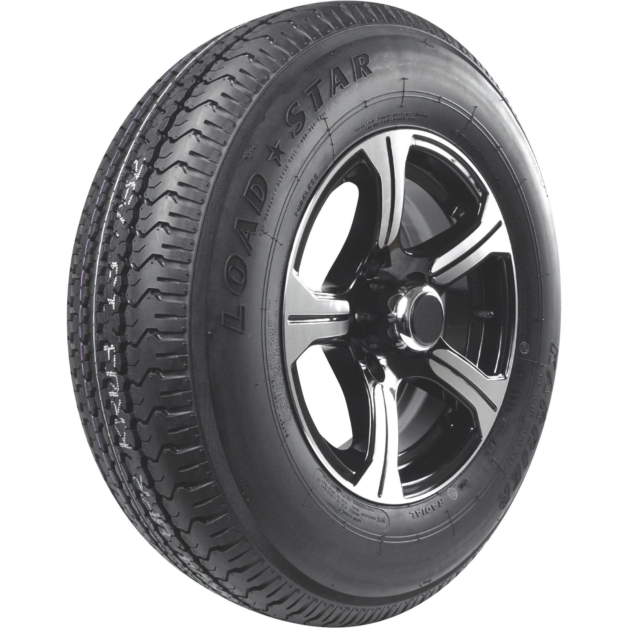 Kenda Loadstar Karrier Radial Trailer Tire and 5-Hole Aluminum Wheel with Hub Cap — 205/75R–15 LRC, Black -  Martin Wheel, DM205R5C-5AMBM