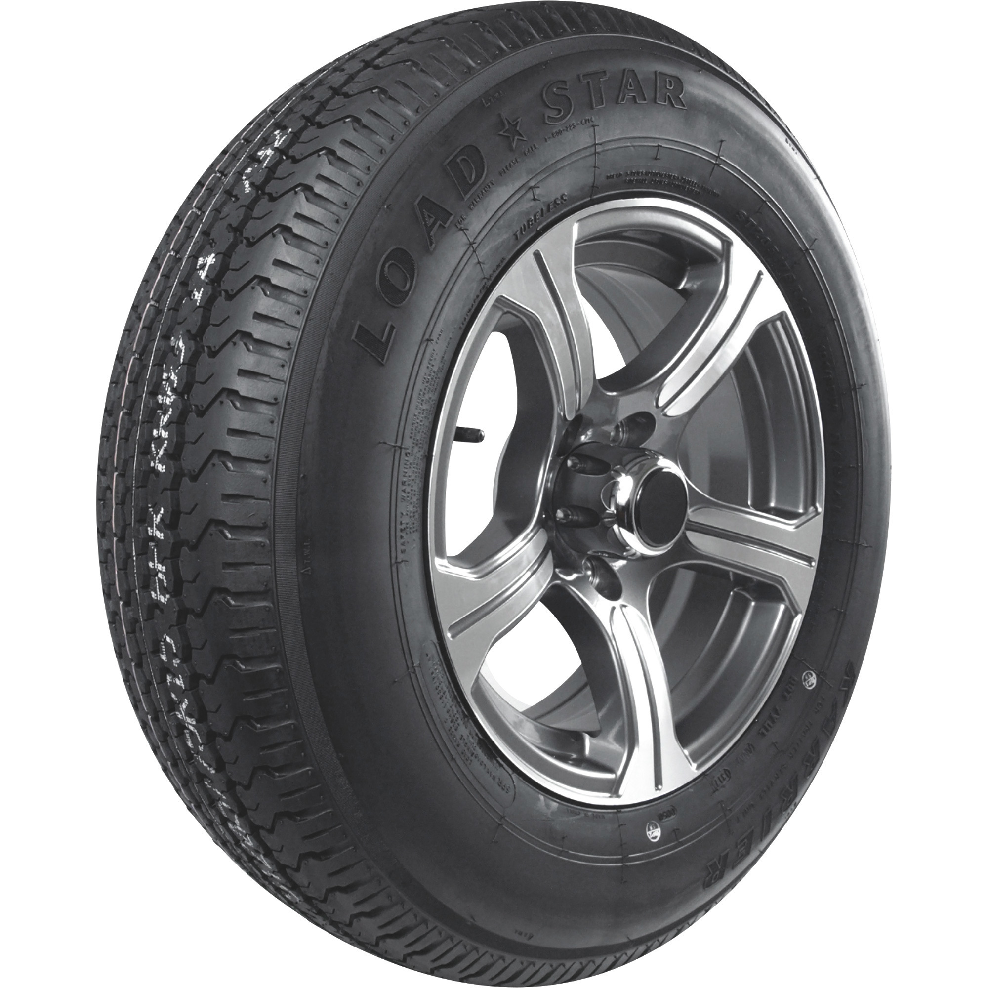 Kenda Loadstar Karrier Radial Trailer Tire and 5-Hole Aluminum Wheel with Hub Cap — 205/75R–15 LRC, Gunmetal Gray -  Martin Wheel, DM205R5C-5AMGM