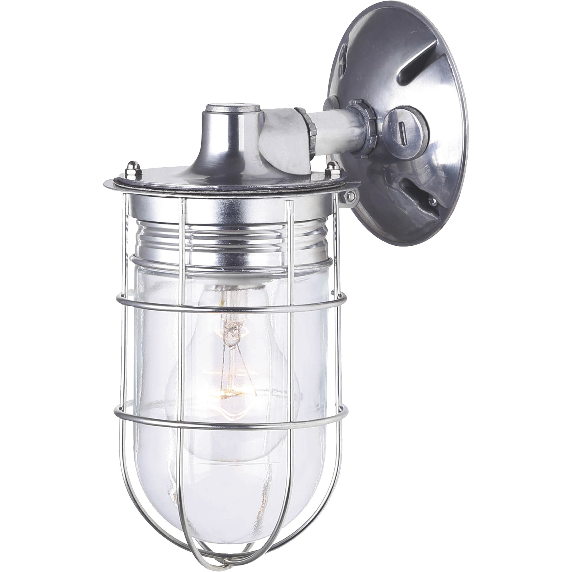 Canarm Wall-Mount Outdoor/Indoor Barn Light with Cage, 4.5Inch Diameter, 100 Watts, Aluminum Finish, Model IOL337AL