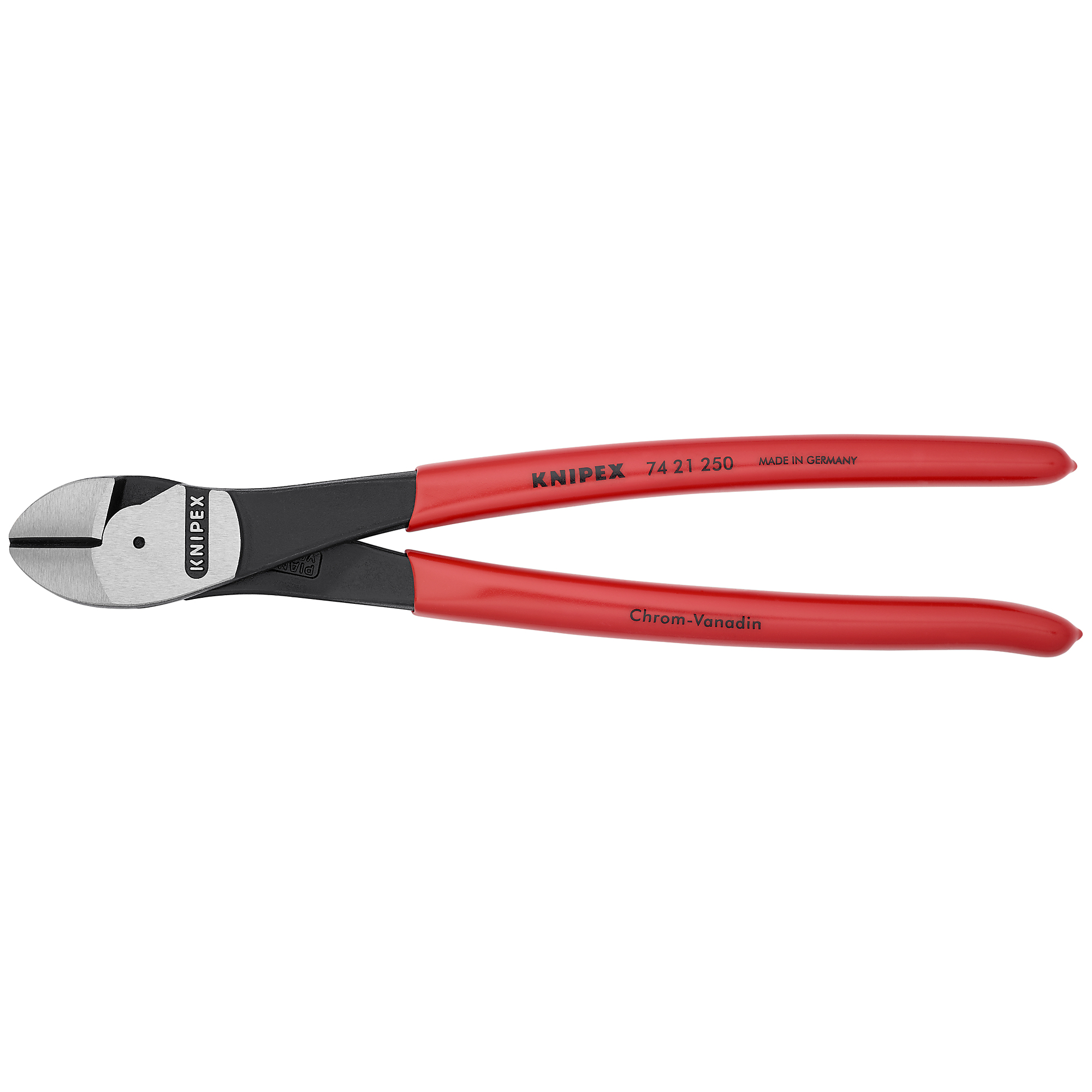 KNIPEX, High Leverage Diagonal Cutters, 12 deg, 10in., Pieces (qty.) 1 Material Chrome Vanadium, Jaw Capacity 0.188 in, Model# 74 21 250