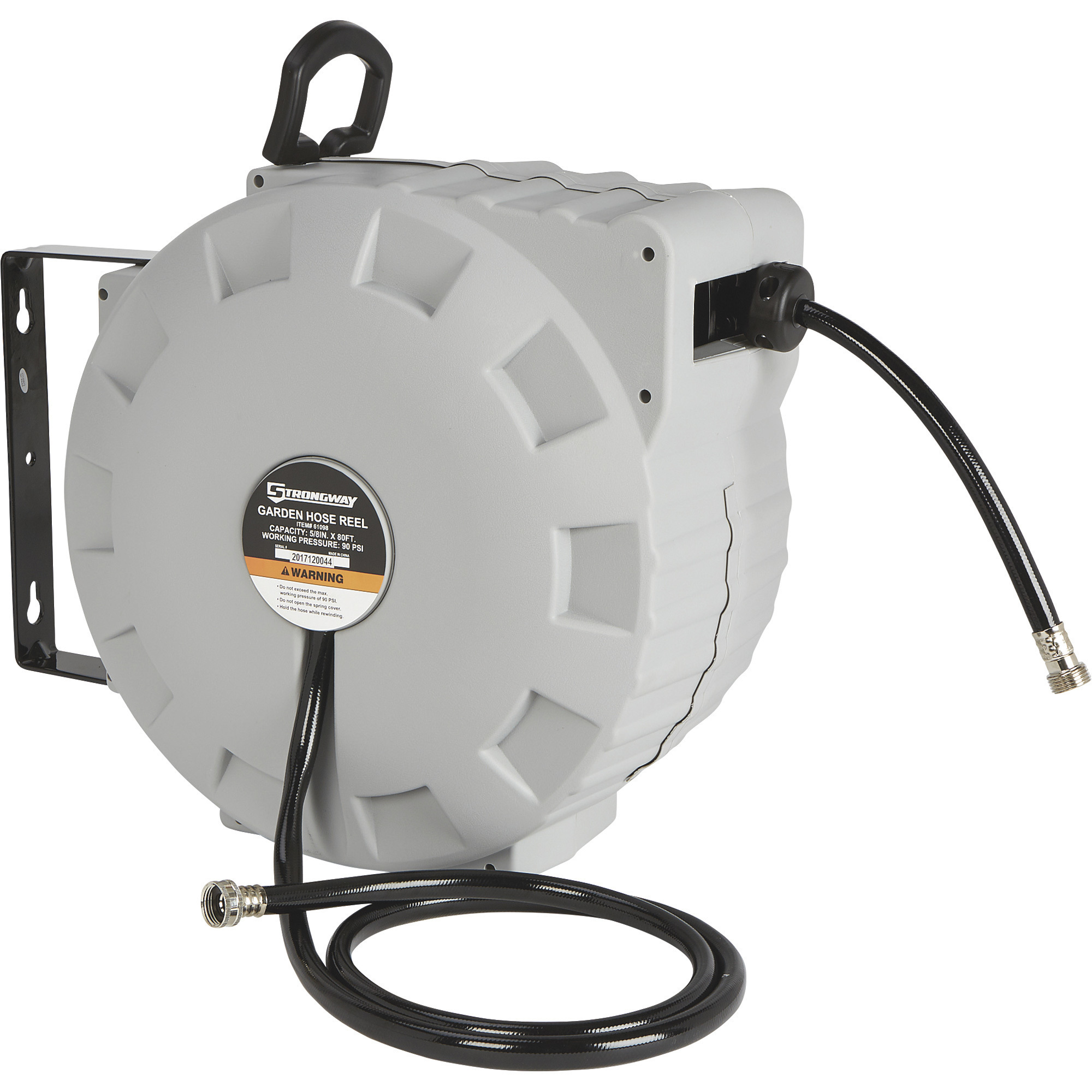 Strongway Retractable Garden Hose Reel with 5/8Inch Diameter x 80ft.L Hose, Wall Mount