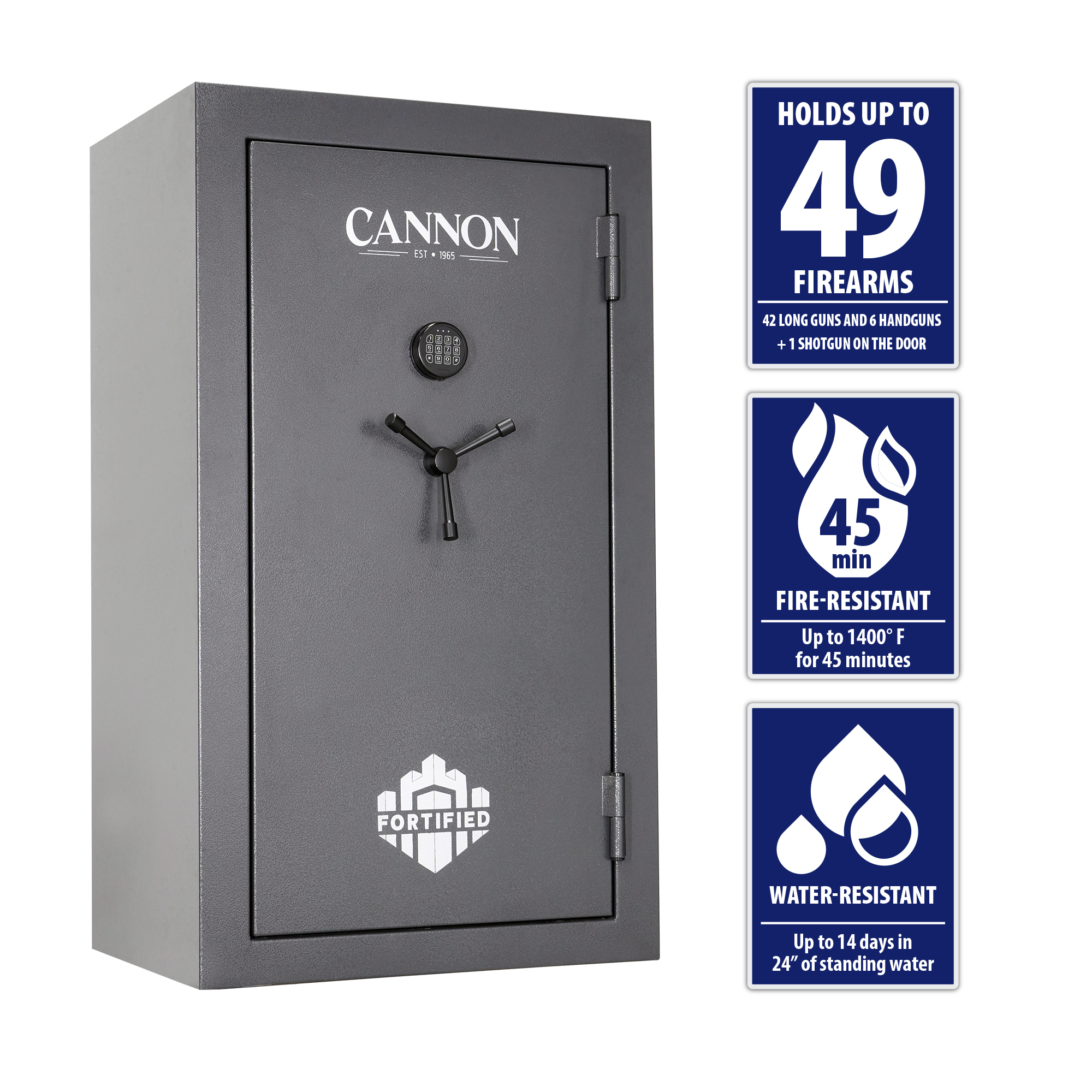48 Long Gun, 45 min Fire and Water Resistant Safe, Lock Type Electronic, Model# - Cannon FD5934-DGPTEB-23-DS