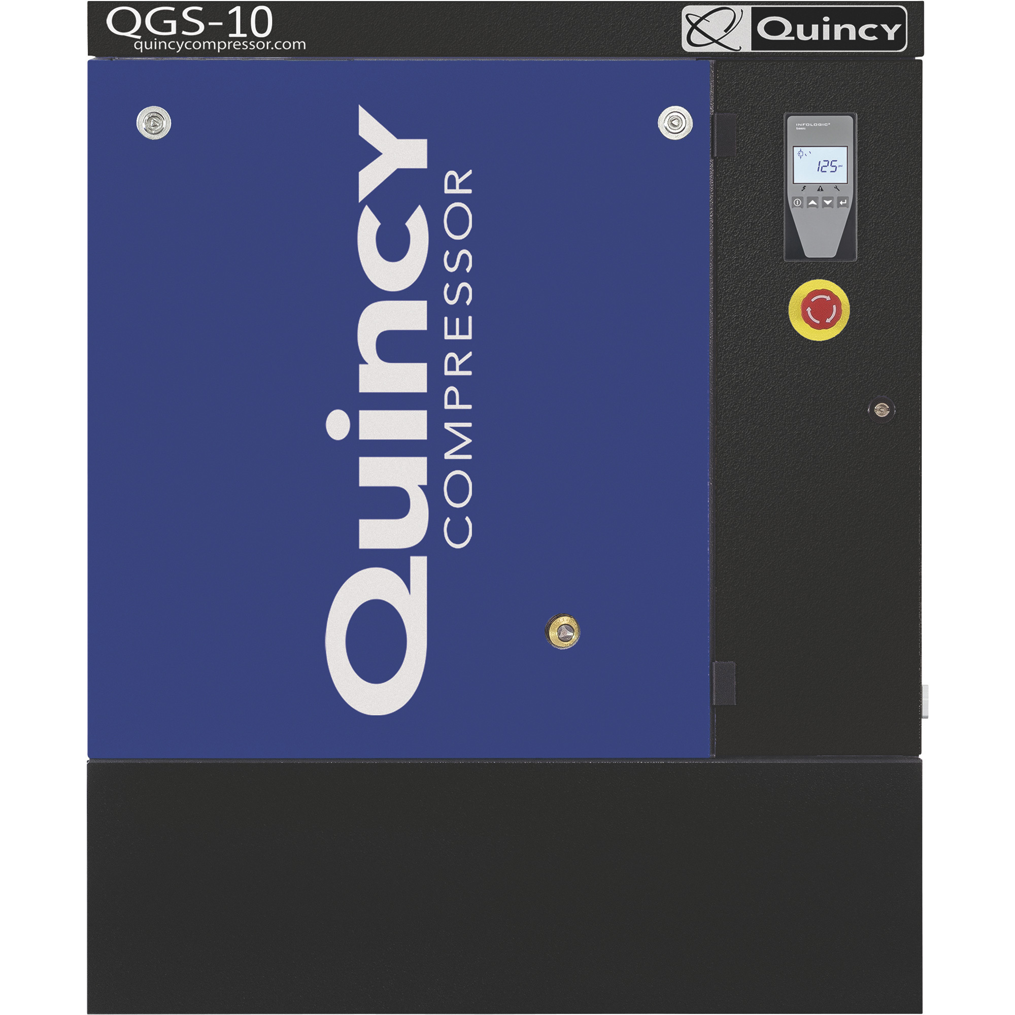 Quincy QGS-10 Rotary Screw Air Compressor, Floor Mounted, 208/230/460 Volt, 3-Phase, 38.8 CFM at 125 PSI, Model 4152021936