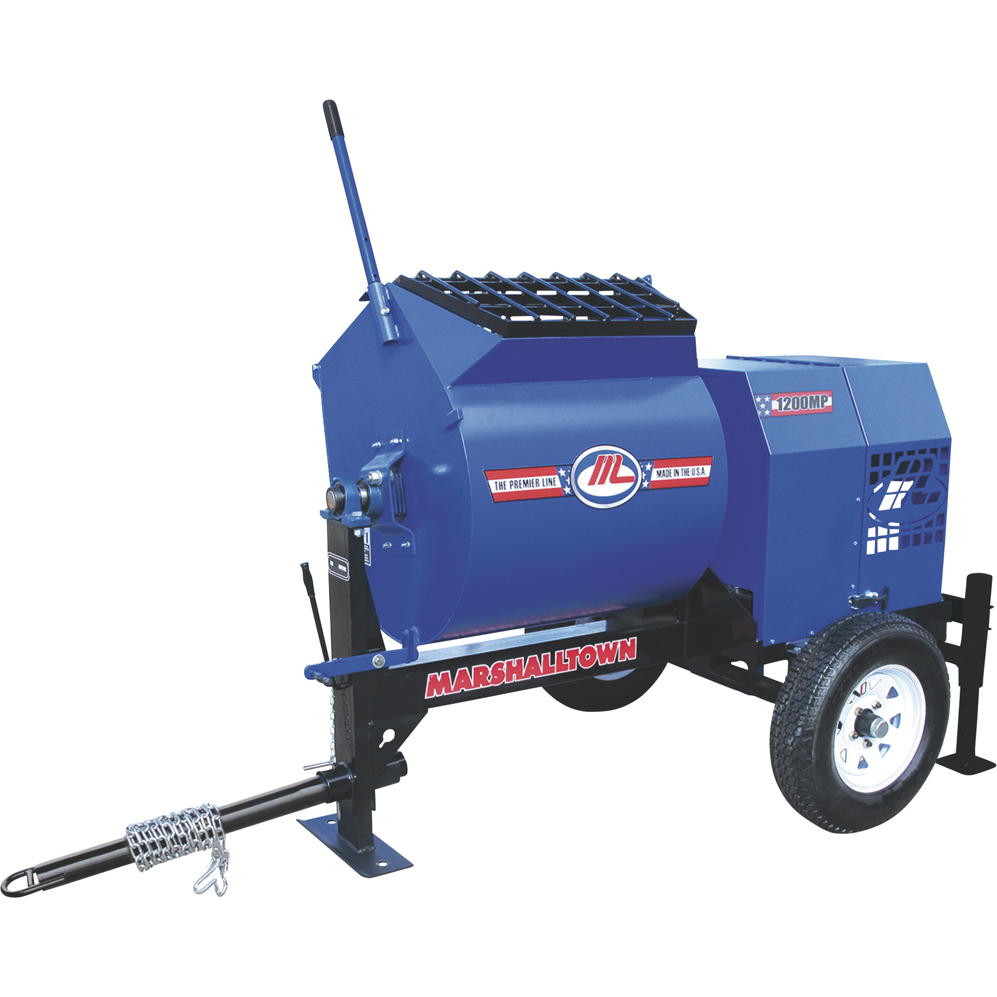 Marshalltown 1200MP Mortar/Plaster Mixer with Pintle Tow Outrigger and 8 HP Gas Engine â Model 1200MP8HPO