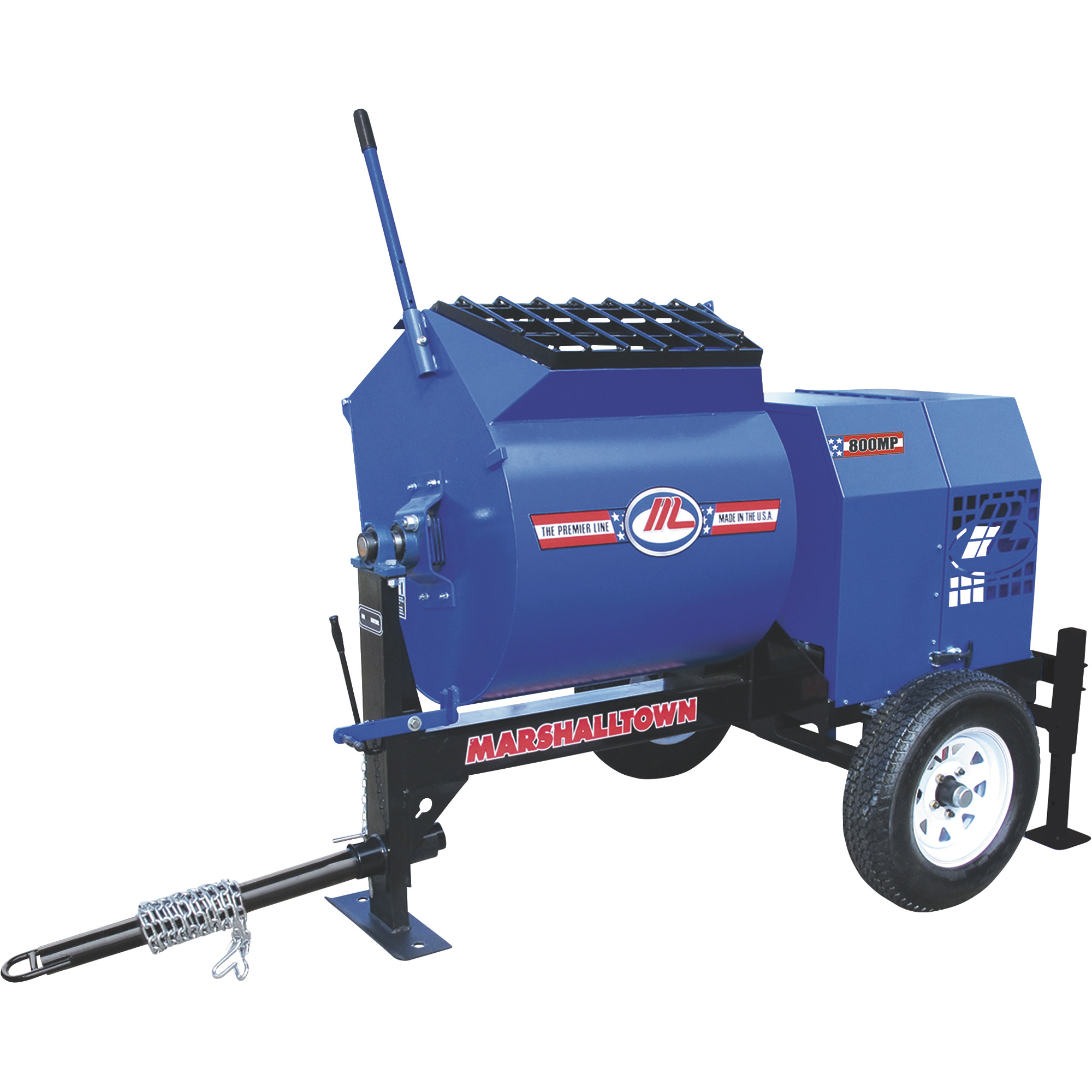 Marshalltown 800MP Mortar/Plaster Mixer with Pintle Tow and Outriggers and 8 HP Gas Engine â Model 800MP8HPO