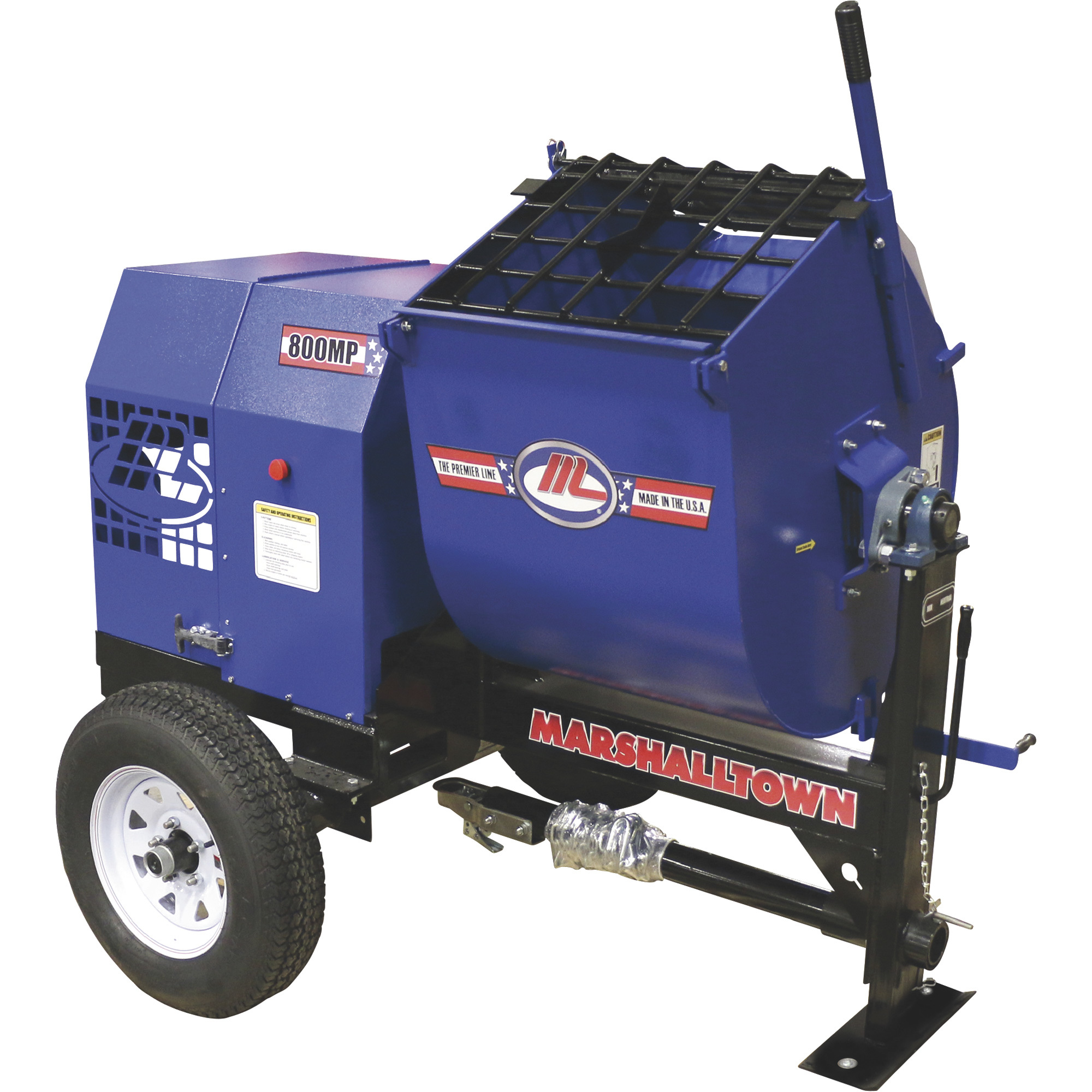Marshalltown 800MP Mortar/Plaster Mixer with Pintle Tow and Outriggers and 8 HP Gas Engine â Model 800MP8HBO