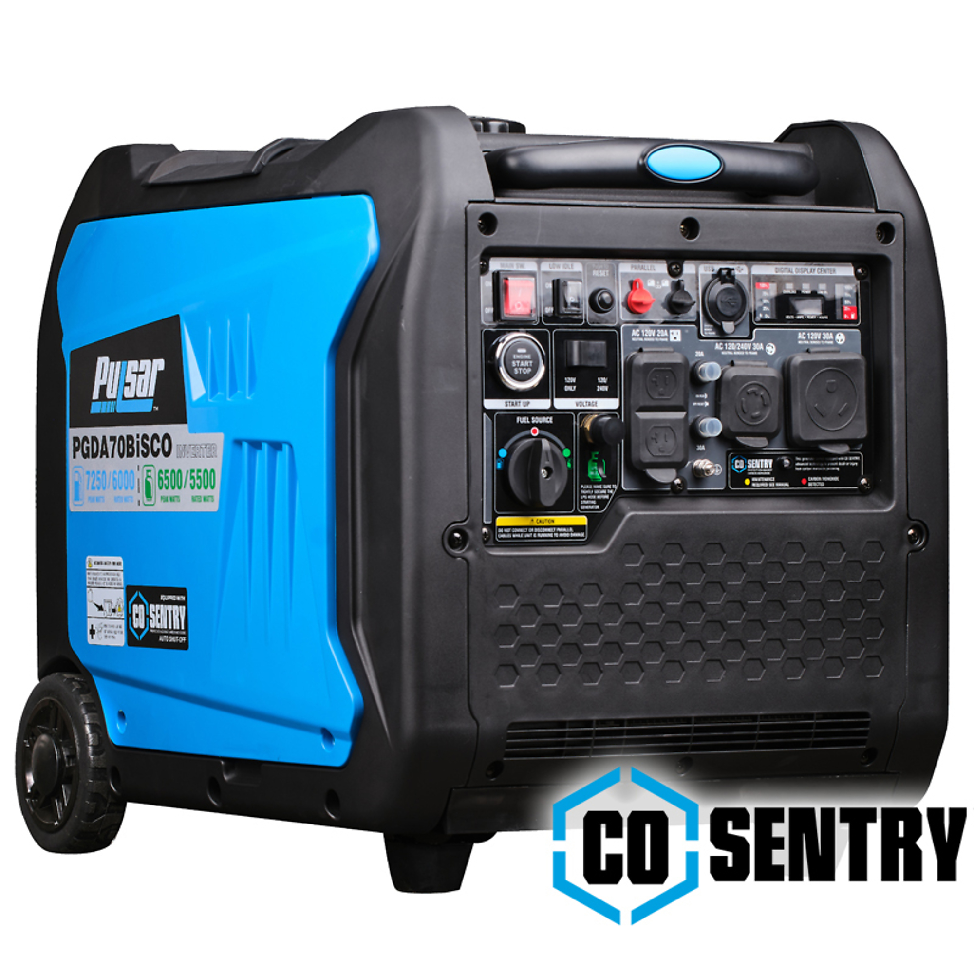 7250/6000w Dual Fuel Inverter w/COSentry, Surge Watts 7250 Rated Watts 6000 Voltage 120/240 Model# - Pulsar PGDA70BISCO