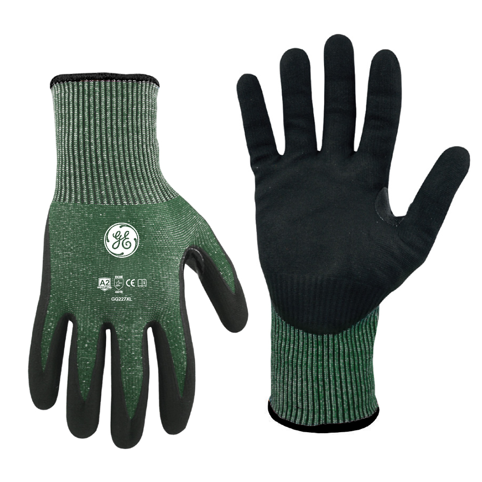 MICRO FOAM NITRILE DIPPED A2 GLOVE 12 PAIRS XL, Size XL, Color GREEN, Model# - General Electric GG227XL