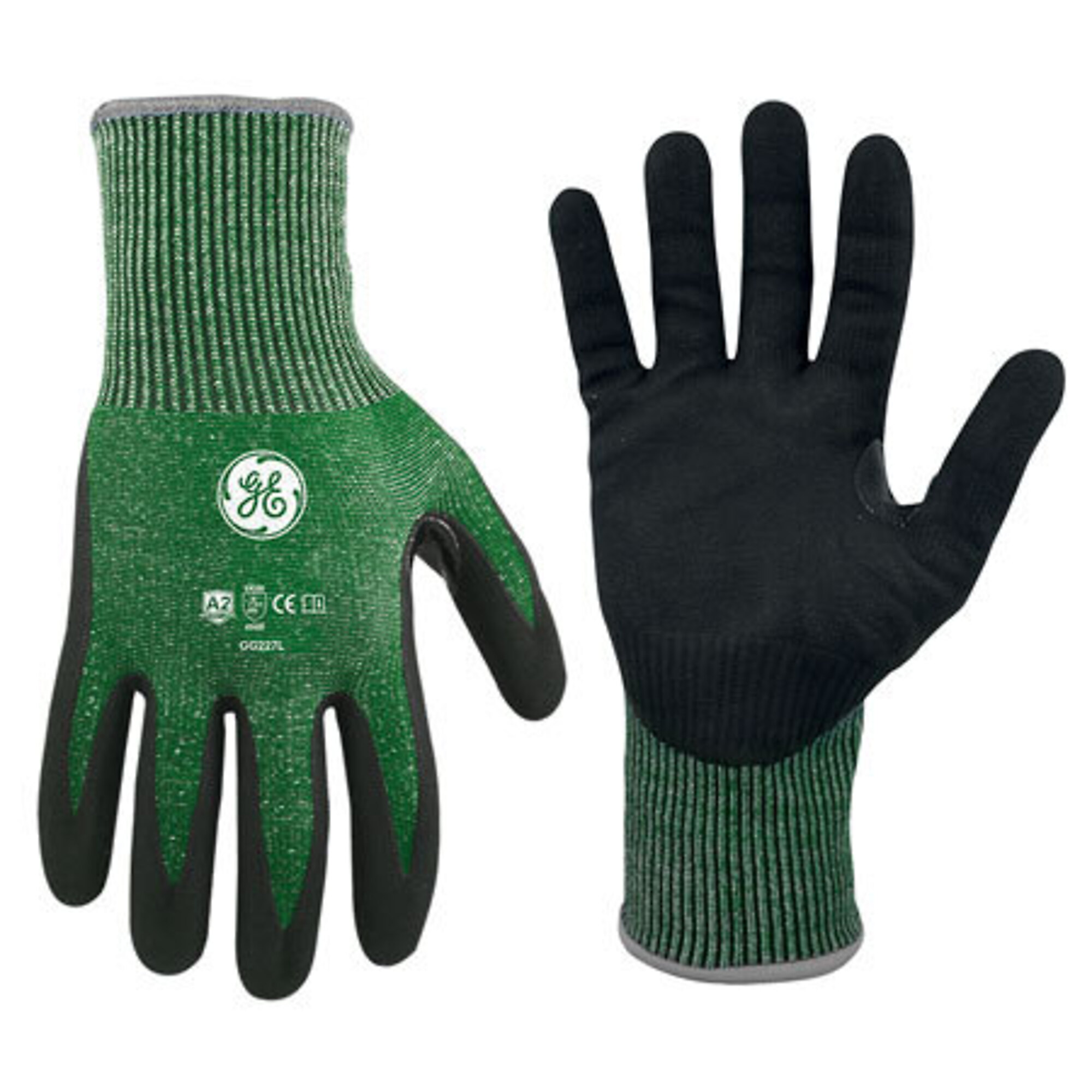 MICRO FOAM NITRILE DIPPED A2 GLOVE 12 PAIRS L, Size L, Color GREEN, Model# - General Electric GG227L