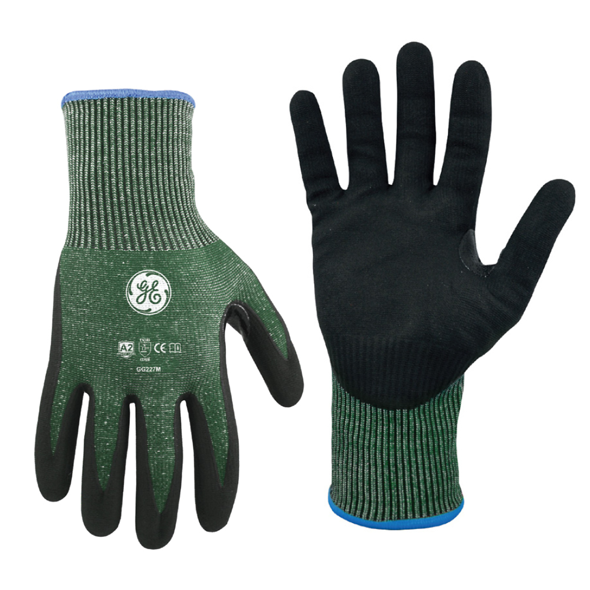 MICRO FOAM NITRILE DIPPED A2 GLOVE 12 PAIRS M, Size M, Color GREEN, Model# - General Electric GG227M