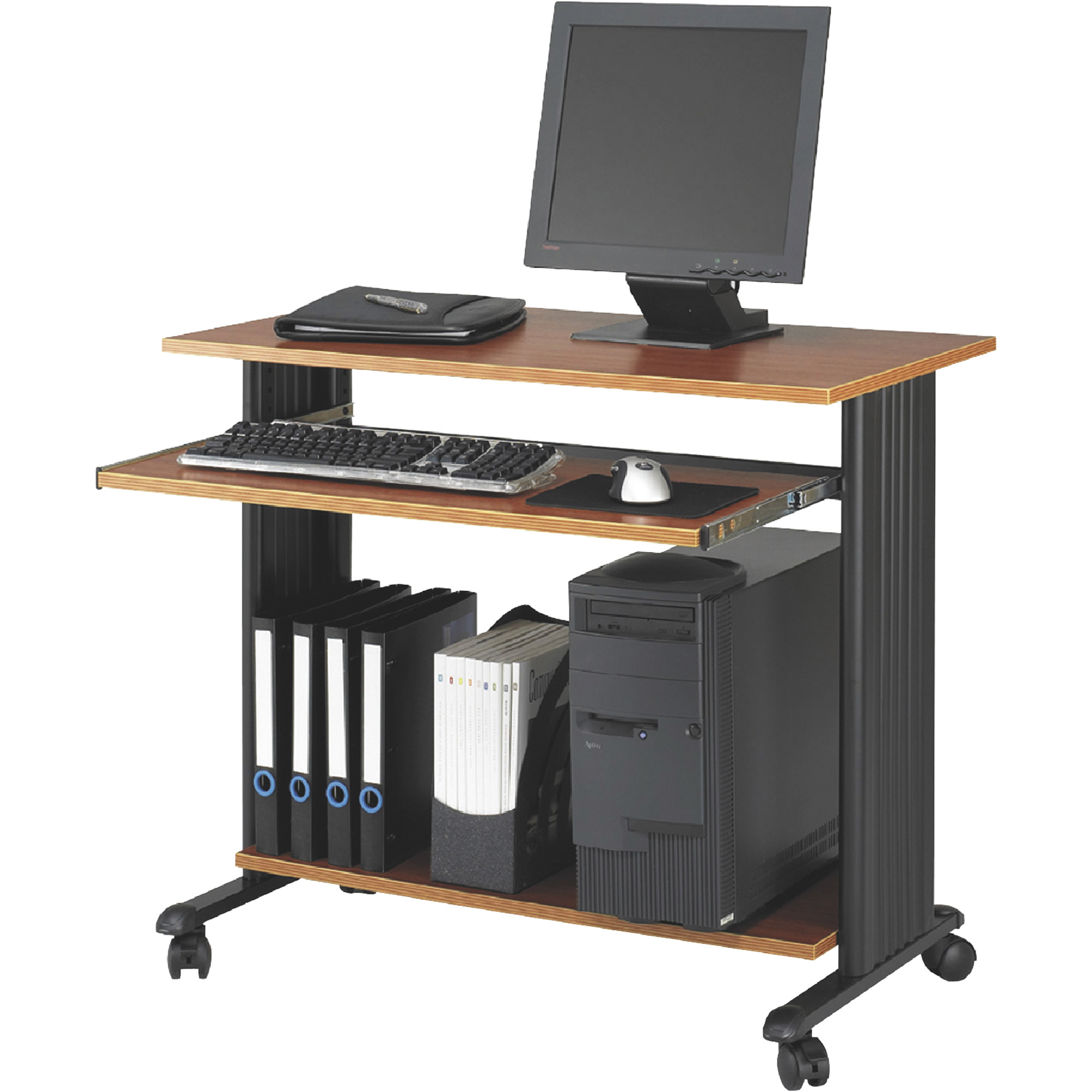 Safco Muv Fixed-Height Mobile Workstation Standing Desk – 35Inch W, Cherry/Black, Model 1921CY -  Mayline Safco