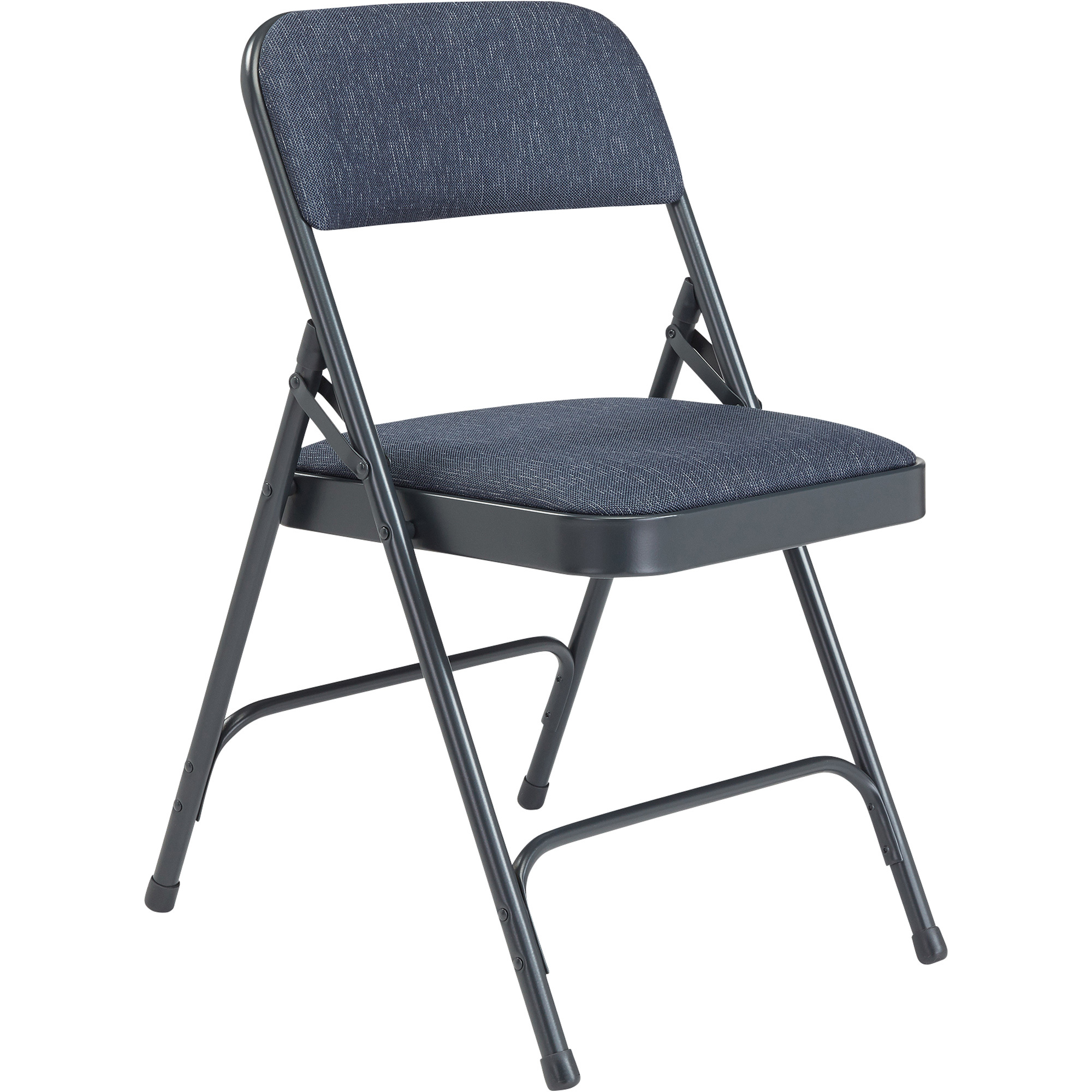 Steel Folding Chairs with Fabric Padded Seat and Back — Set of 4, Imperial Blue/Char-Blue, Model - National Public Seating 2204