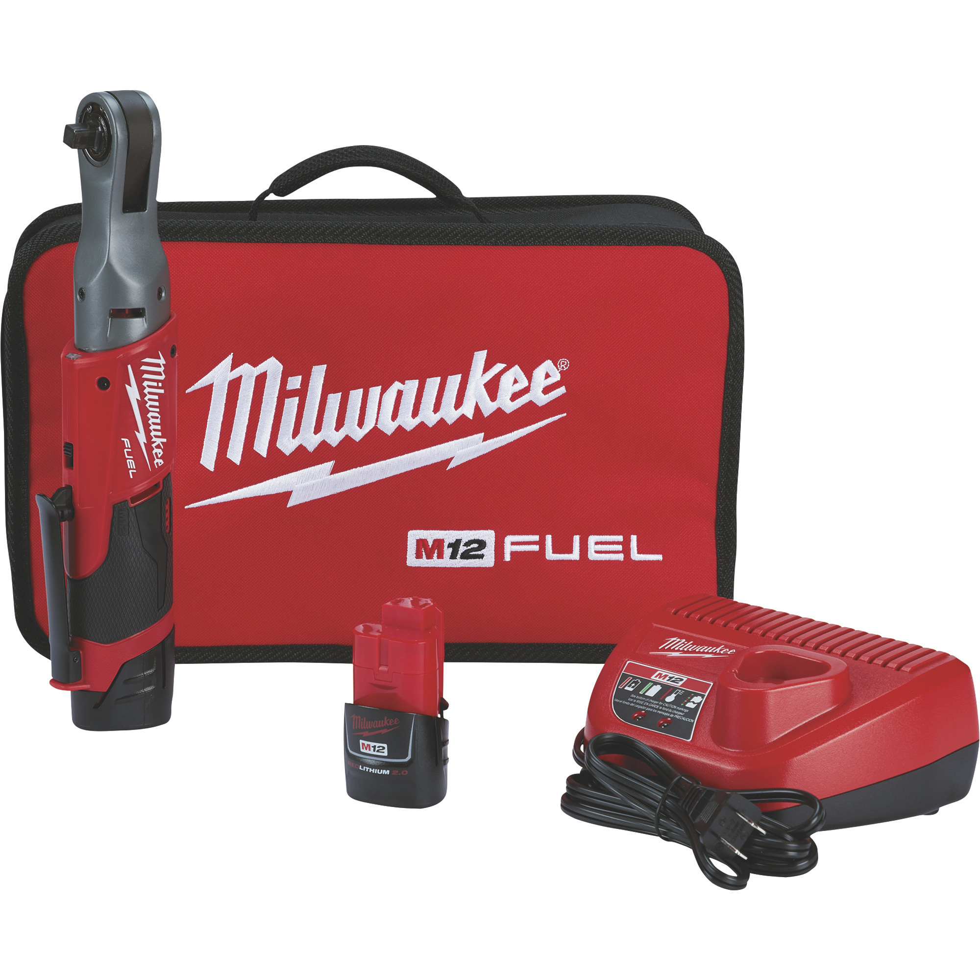 M12 FUEL Cordless Brushless 3/8Inch Ratchet Kit — 2 Batteries, Model - Milwaukee 2557-22