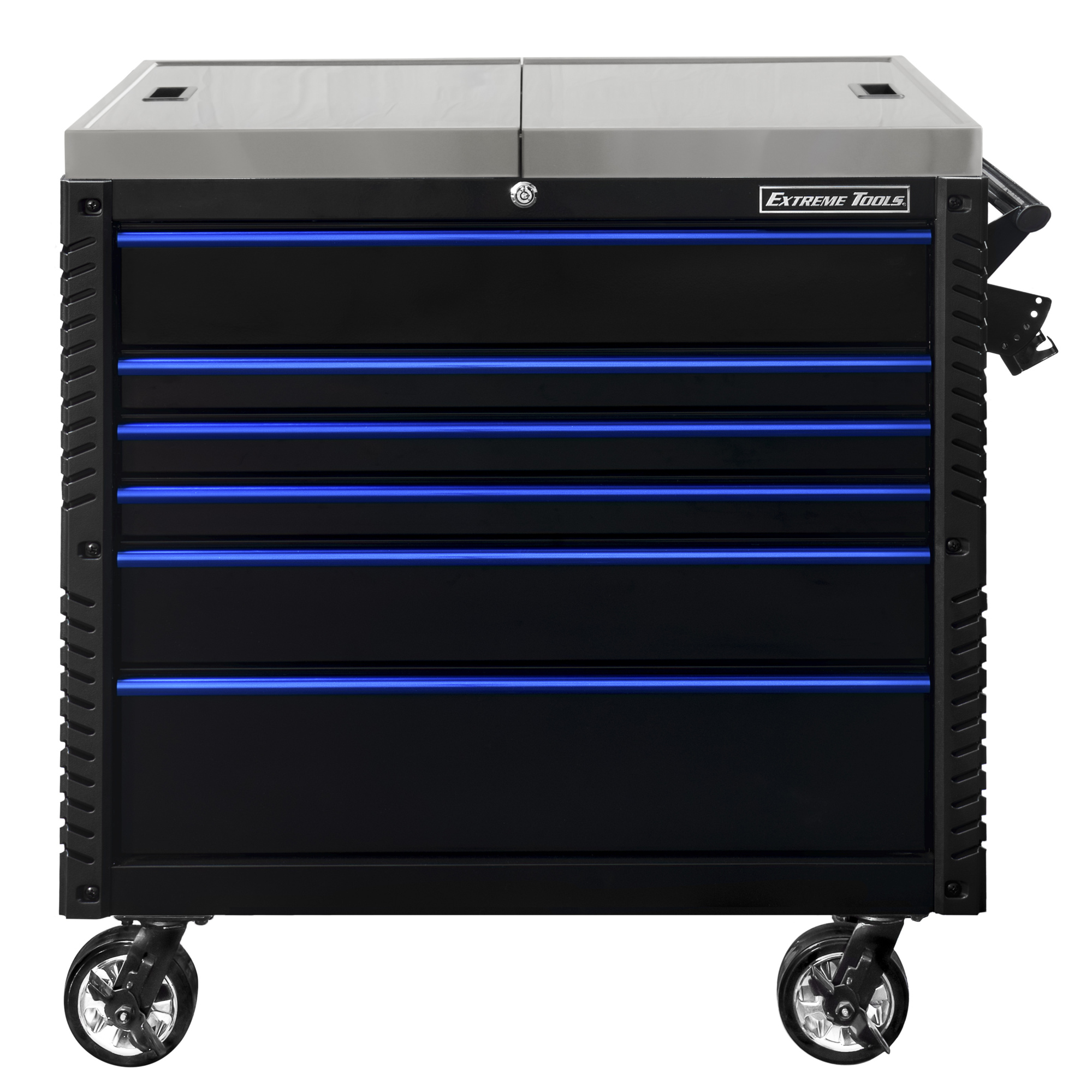 EX 41in.W x 25in.D 6 Drawer Sliding Top Tool Cart, Width 25.75 in, Height 44 in, Color Black, Model# - Extreme Tools EX4106TCSBKBL