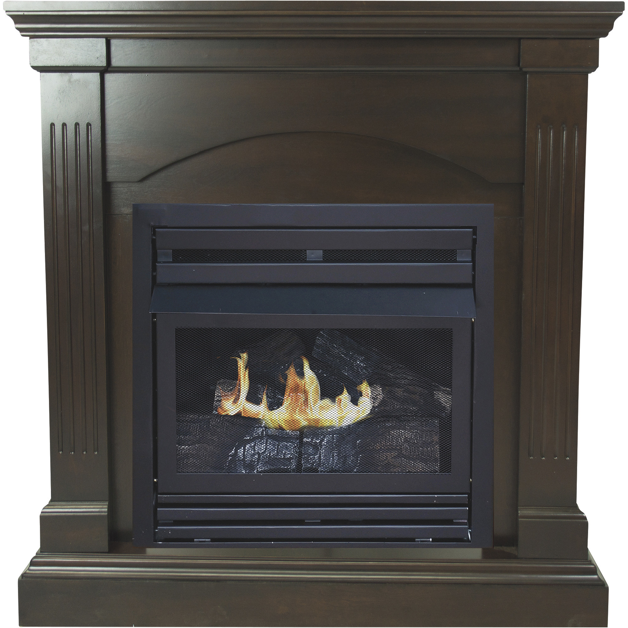 Compact Vent-Free Fireplace — 20,000 BTU, 36Inch, Propane, Tobacco Finish, Model - Pleasant Hearth VFF-PH20LP-2T2