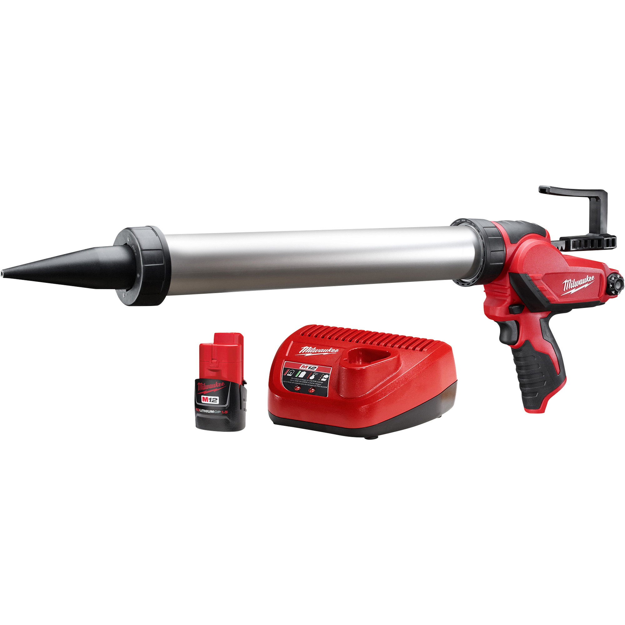 Milwaukee M12 20oz. Caulking and Adhesive Gun Kit, Aluminum Barrel/Sausage Conversion, Model 2442-21