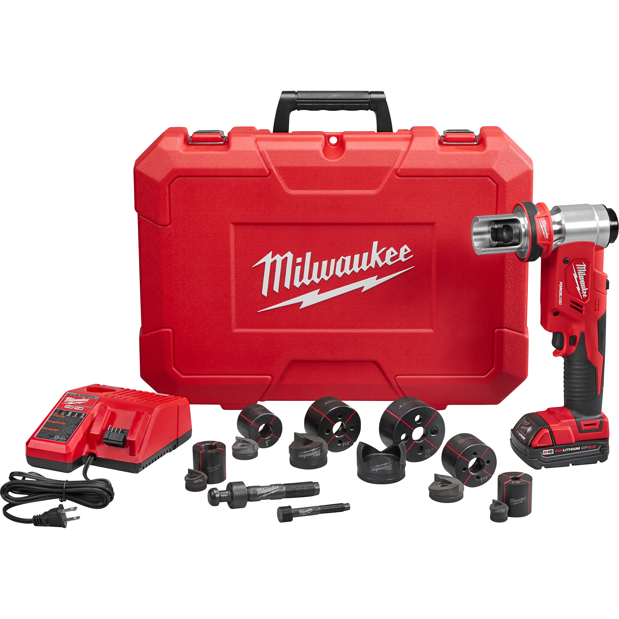Milwaukee ForceLogic M18 Cordless 6-Ton Knockout Tool Kit, 1/2Inch-2Inch, 1 Battery, Model 2677-21