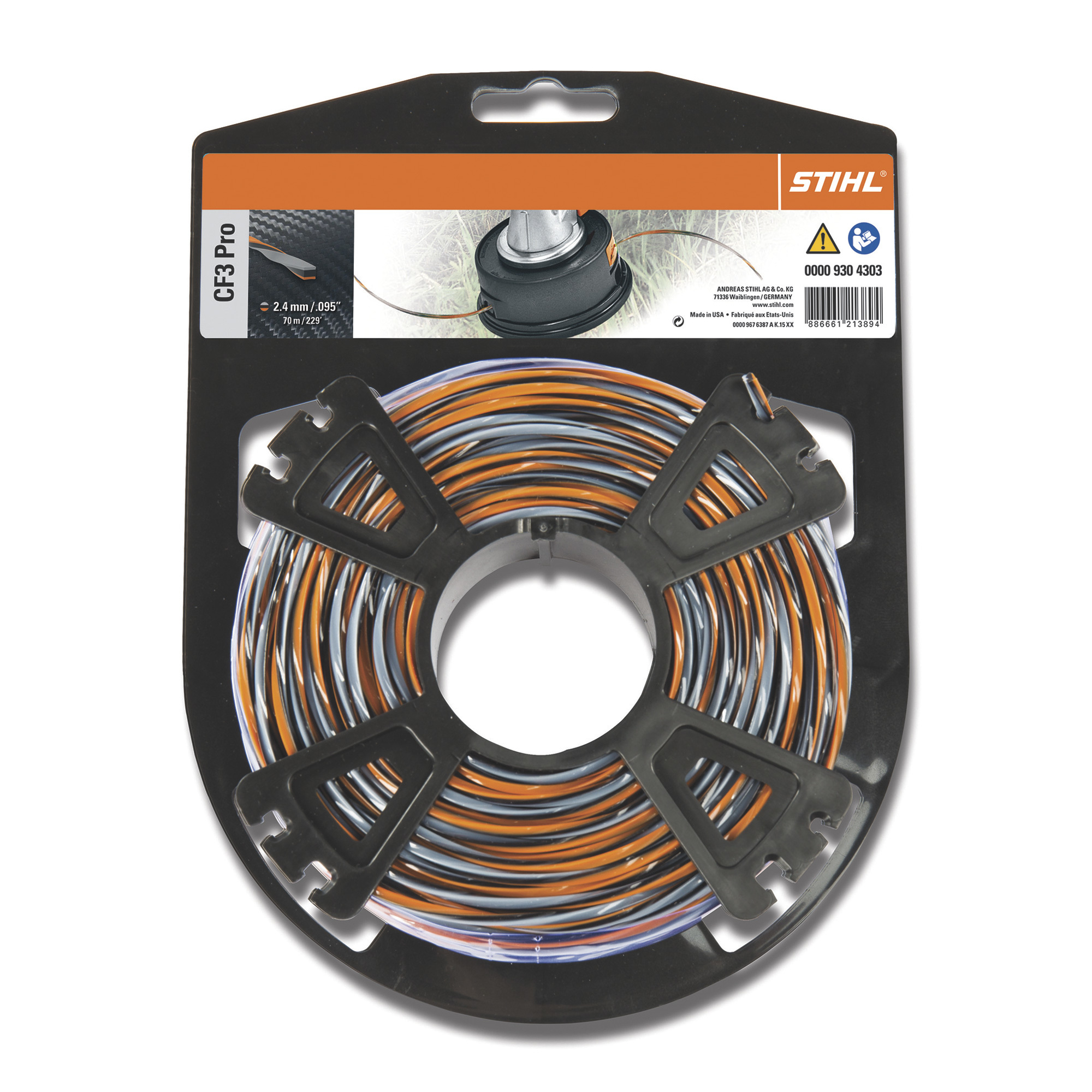 STIHL CF3 Pro String Trimmer Line, 0.105Inch Diameter x 180ft. Spool, Gray/Orange